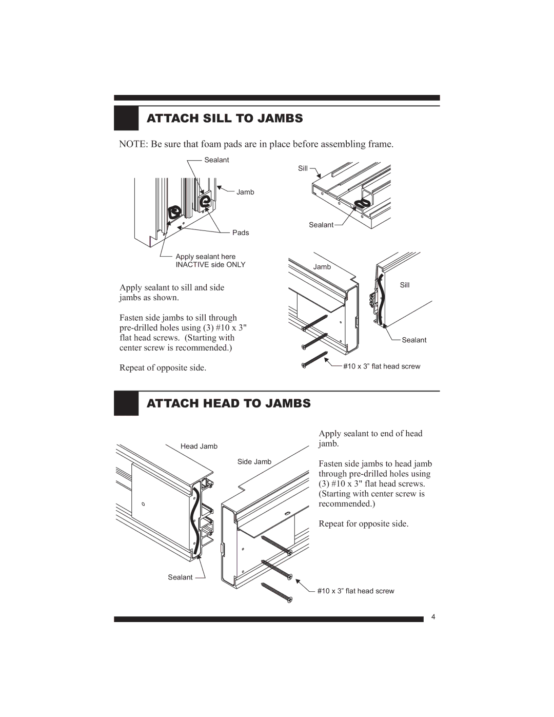 Therma-Tru Fiber-Classic, Smooth-Star manual Attach Sill to Jambs, Attach Head to Jambs 