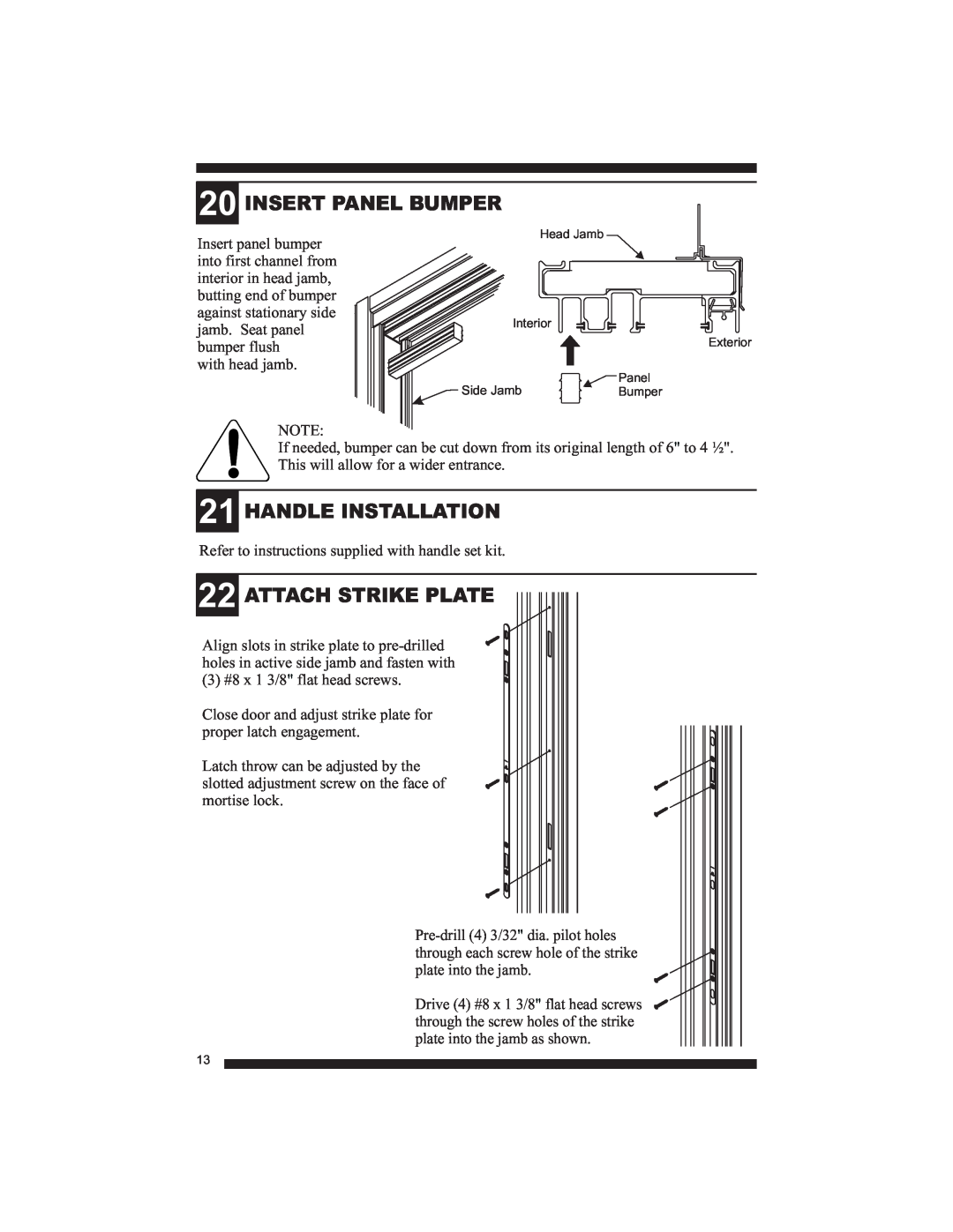 Therma-Tru Smooth-Star, Fiber-Classic manual Insert Panel Bumper, Handle Installation, Attach Strike Plate 