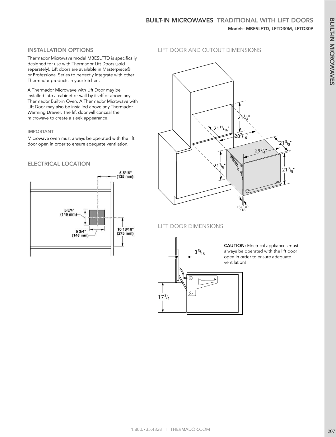 Thermador 200 manual Electrical Location, THERMADOR.COM 207 