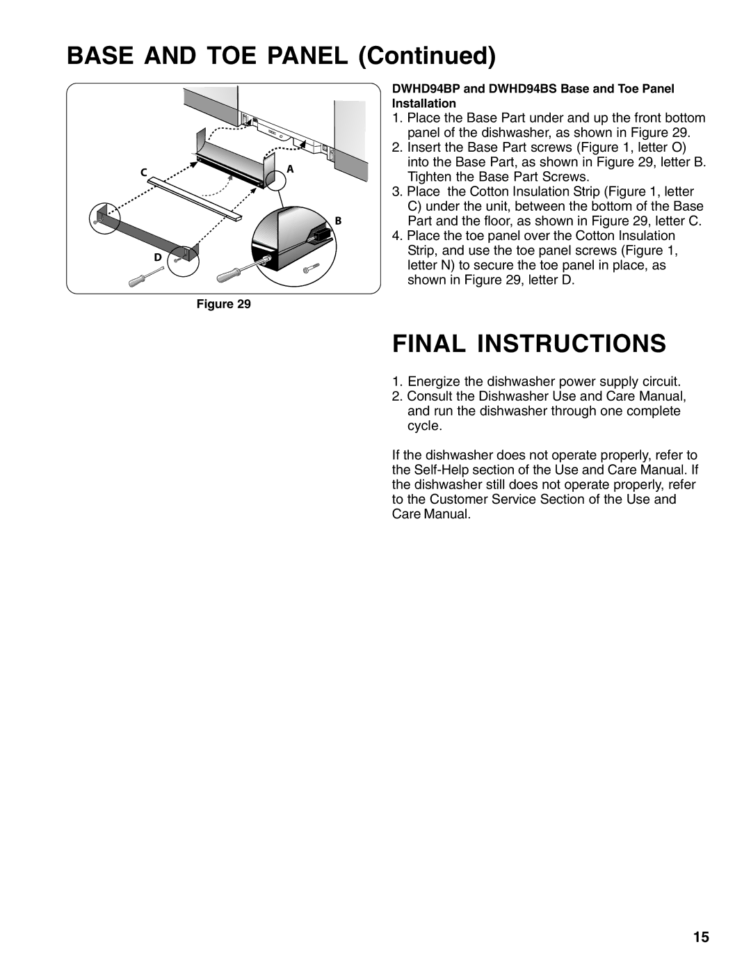 Thermador 9000039271 installation instructions Base and TOE Panel, Final Instructions 