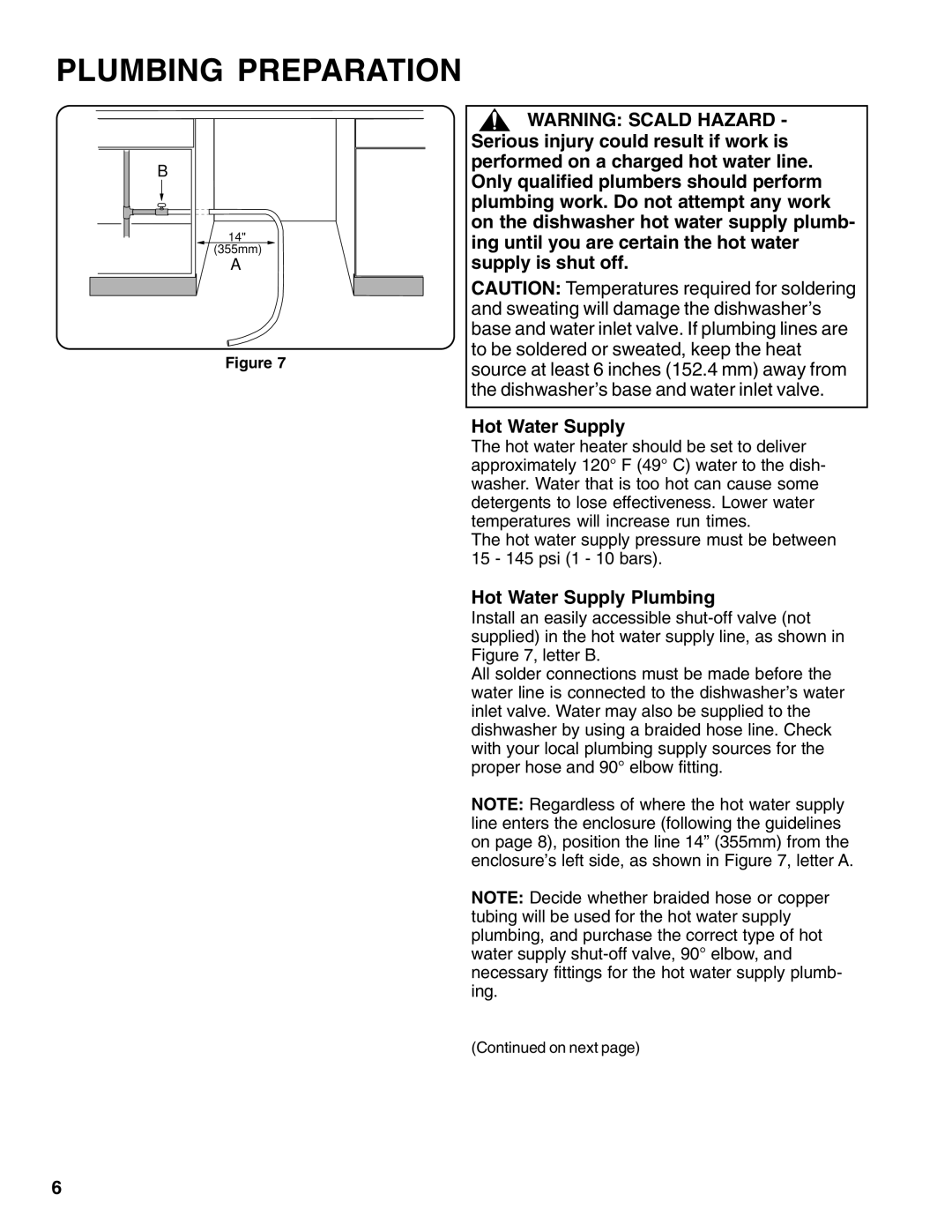 Thermador 9000039271 installation instructions Plumbing Preparation, Hot Water Supply Plumbing 