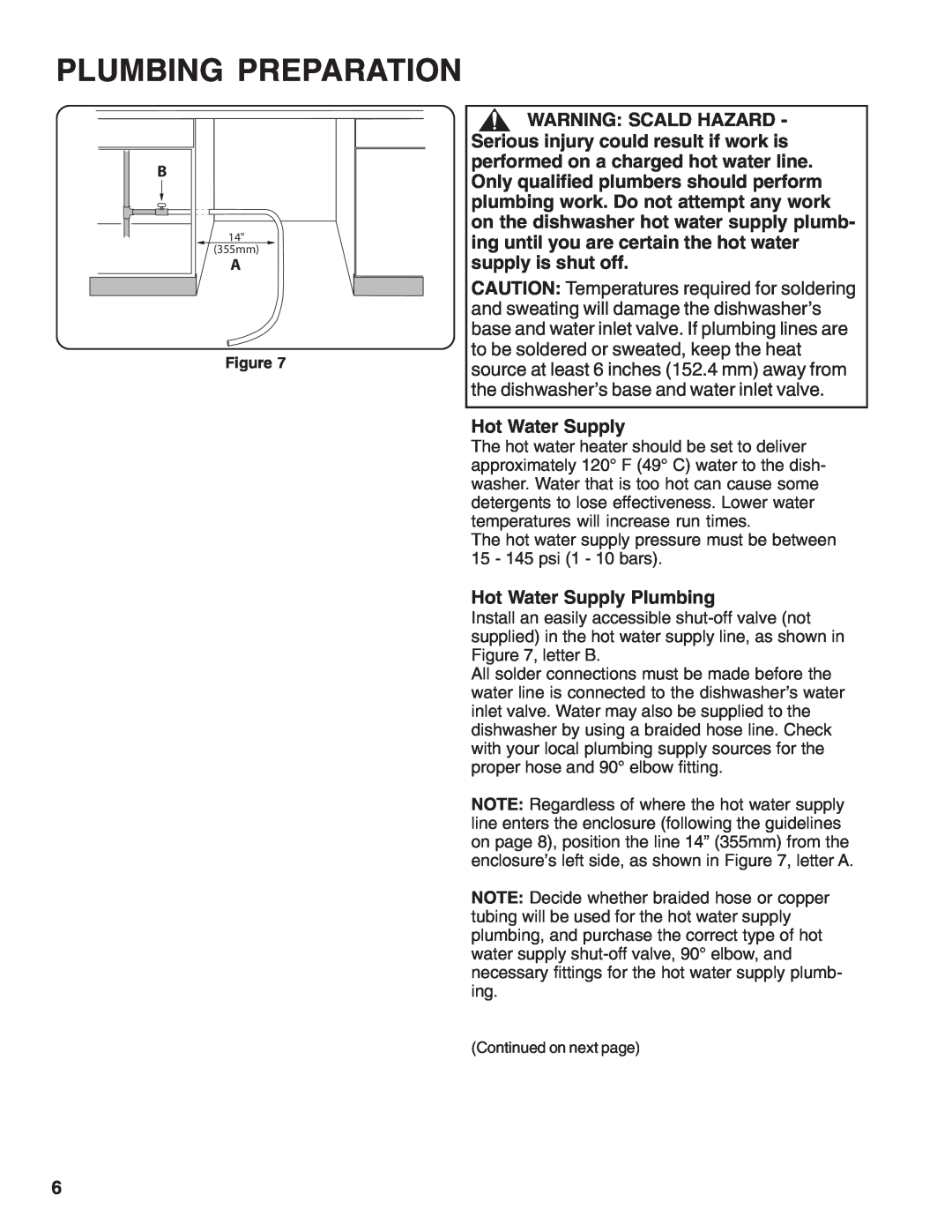 Thermador 9000039271 installation instructions Plumbing Preparation, Hot Water Supply Plumbing 