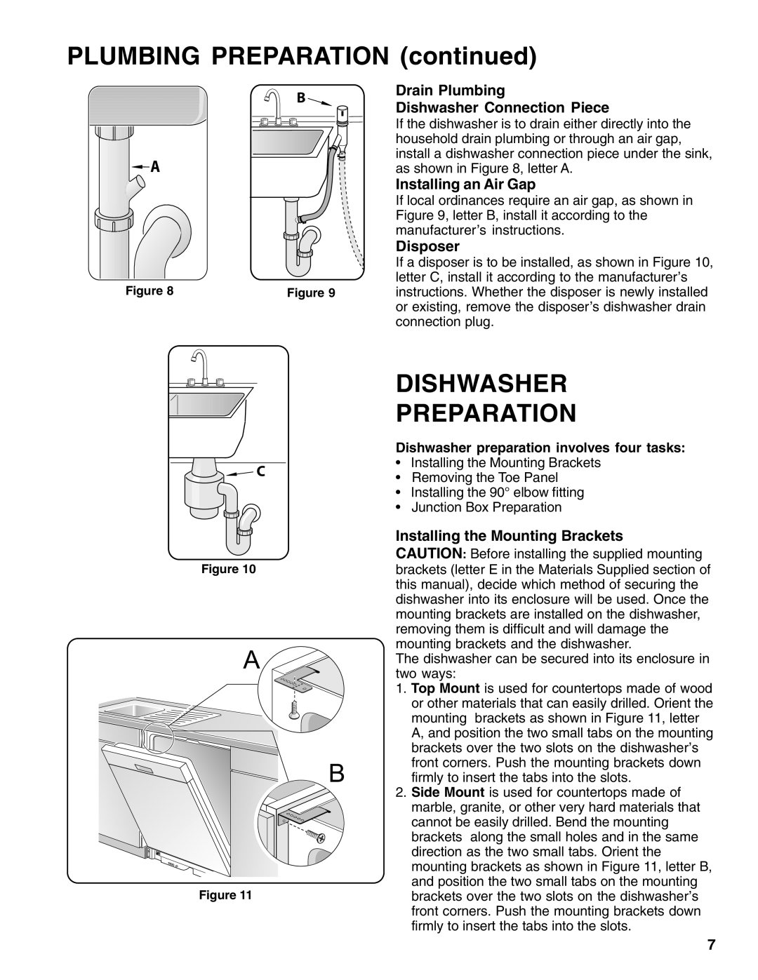 Thermador 9000039271 PLUMBING PREPARATION continued, Dishwasher Preparation, Drain Plumbing Dishwasher Connection Piece 