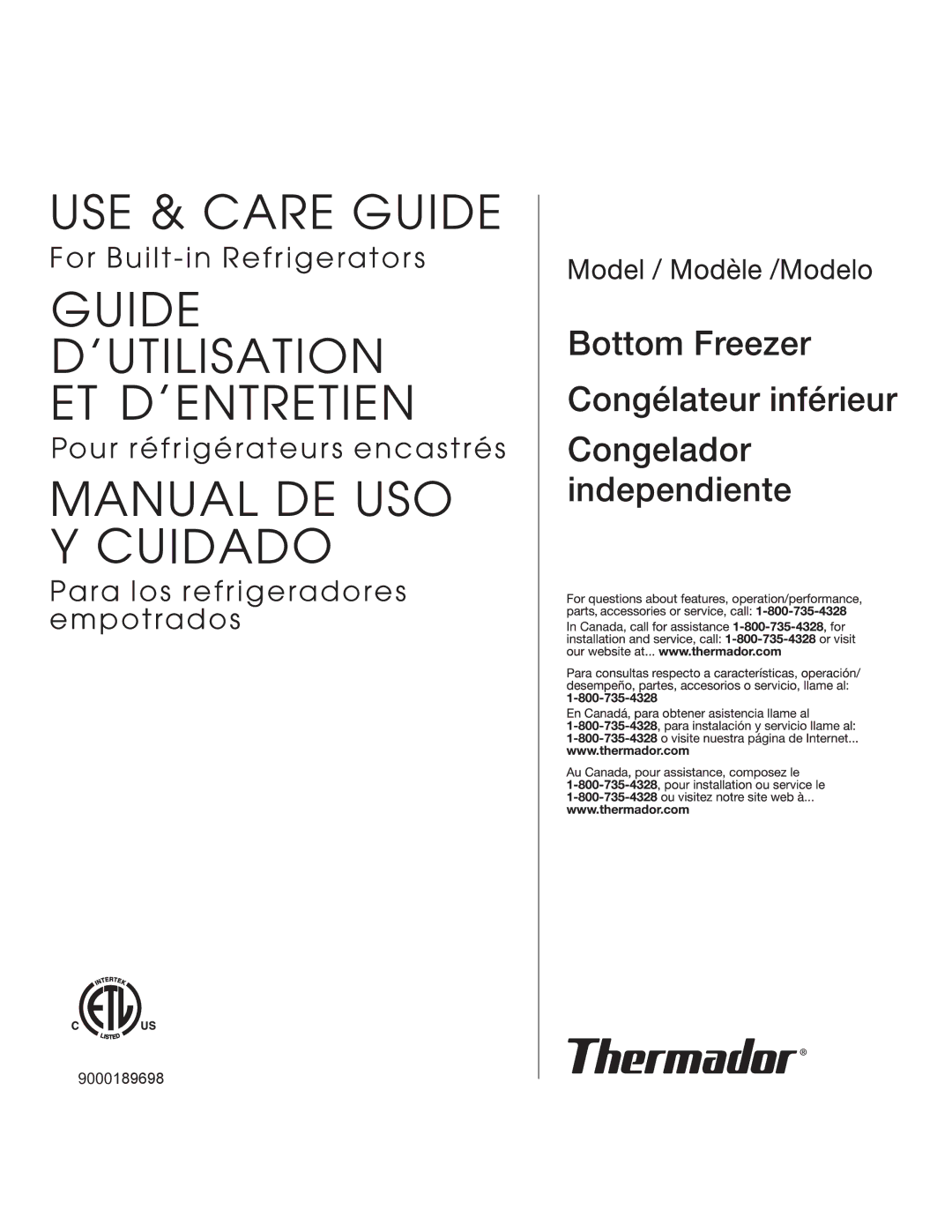 Thermador 9000189698 manual 