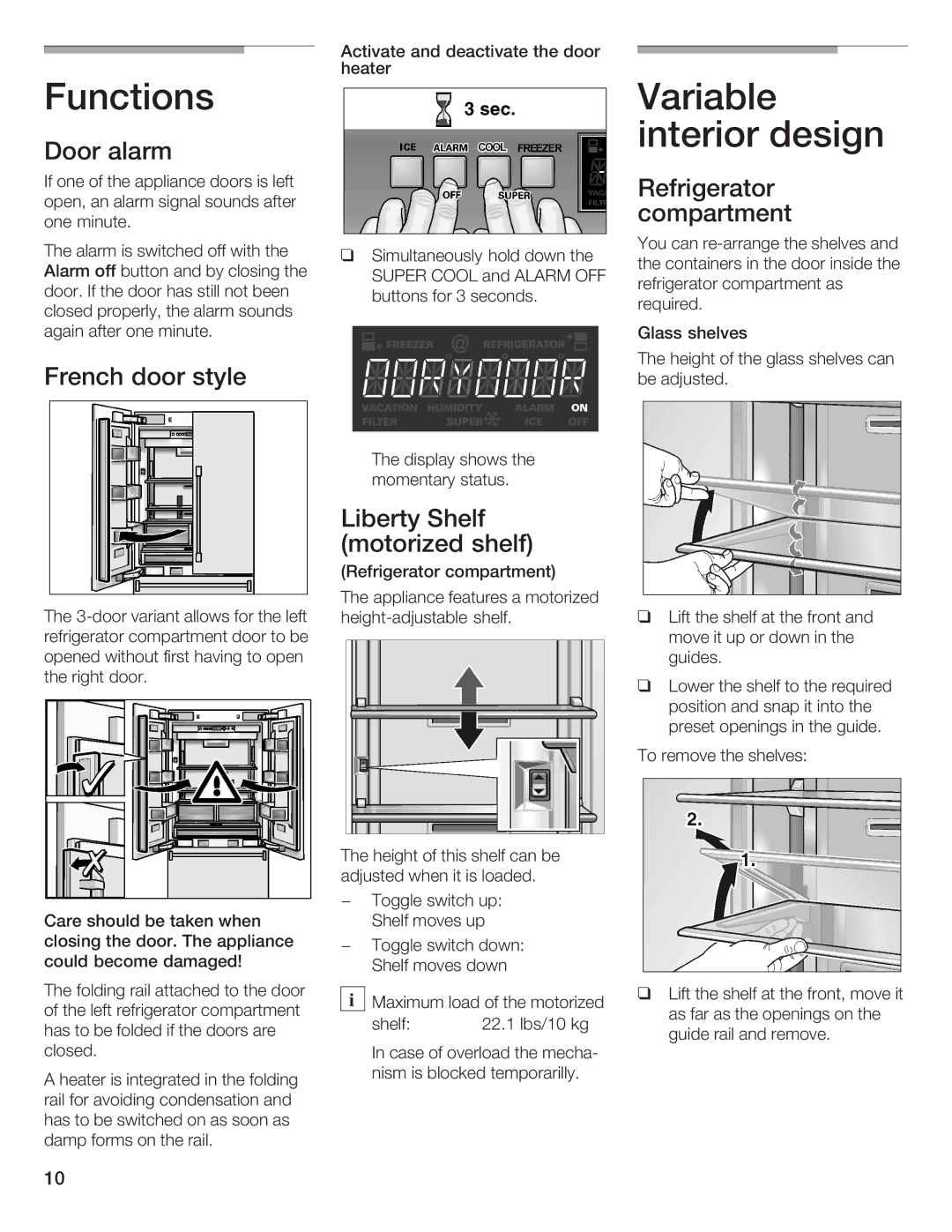 Thermador 9000189698 manual Functions Variable, Interior design 