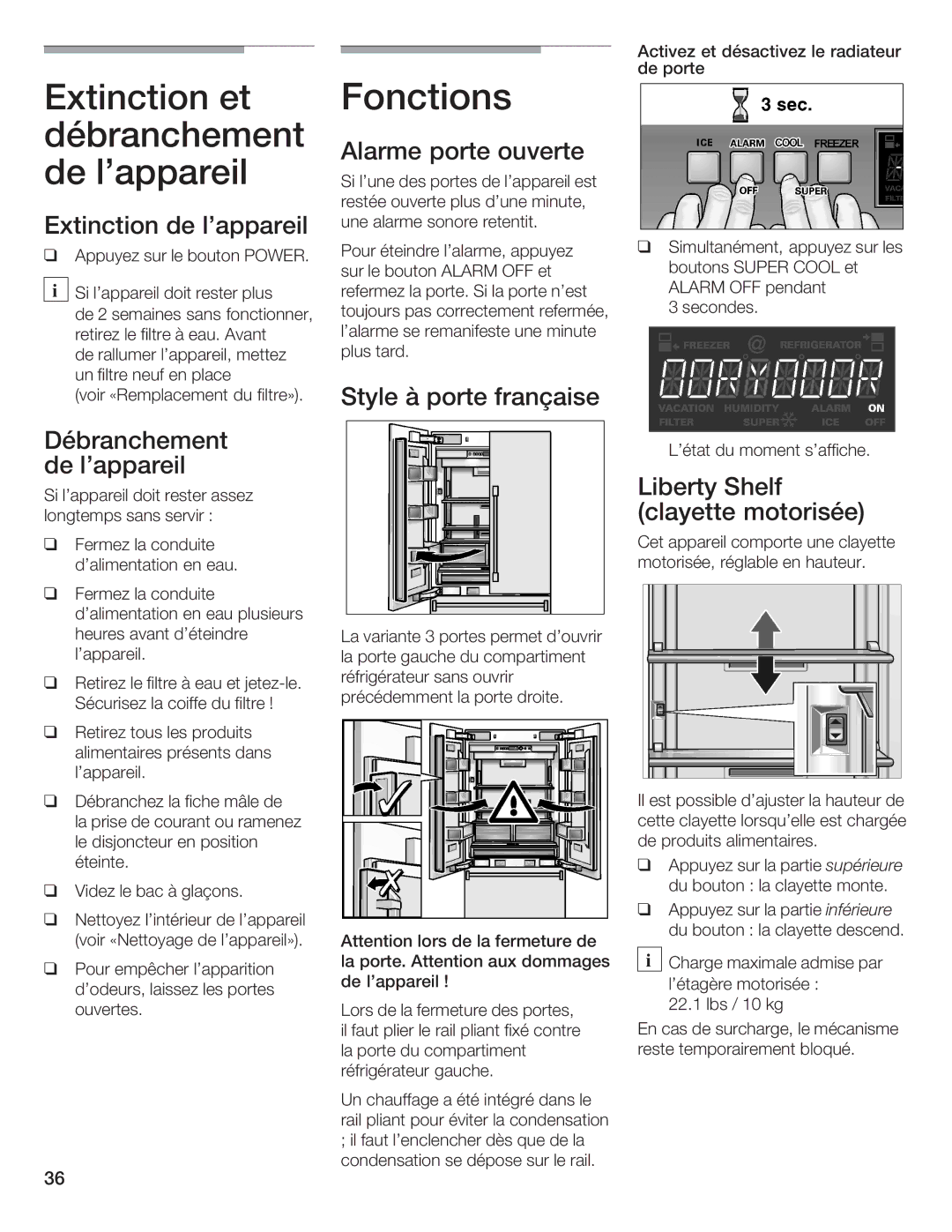 Thermador 9000189698 manual Fonctions, Alarme porte ouverte 