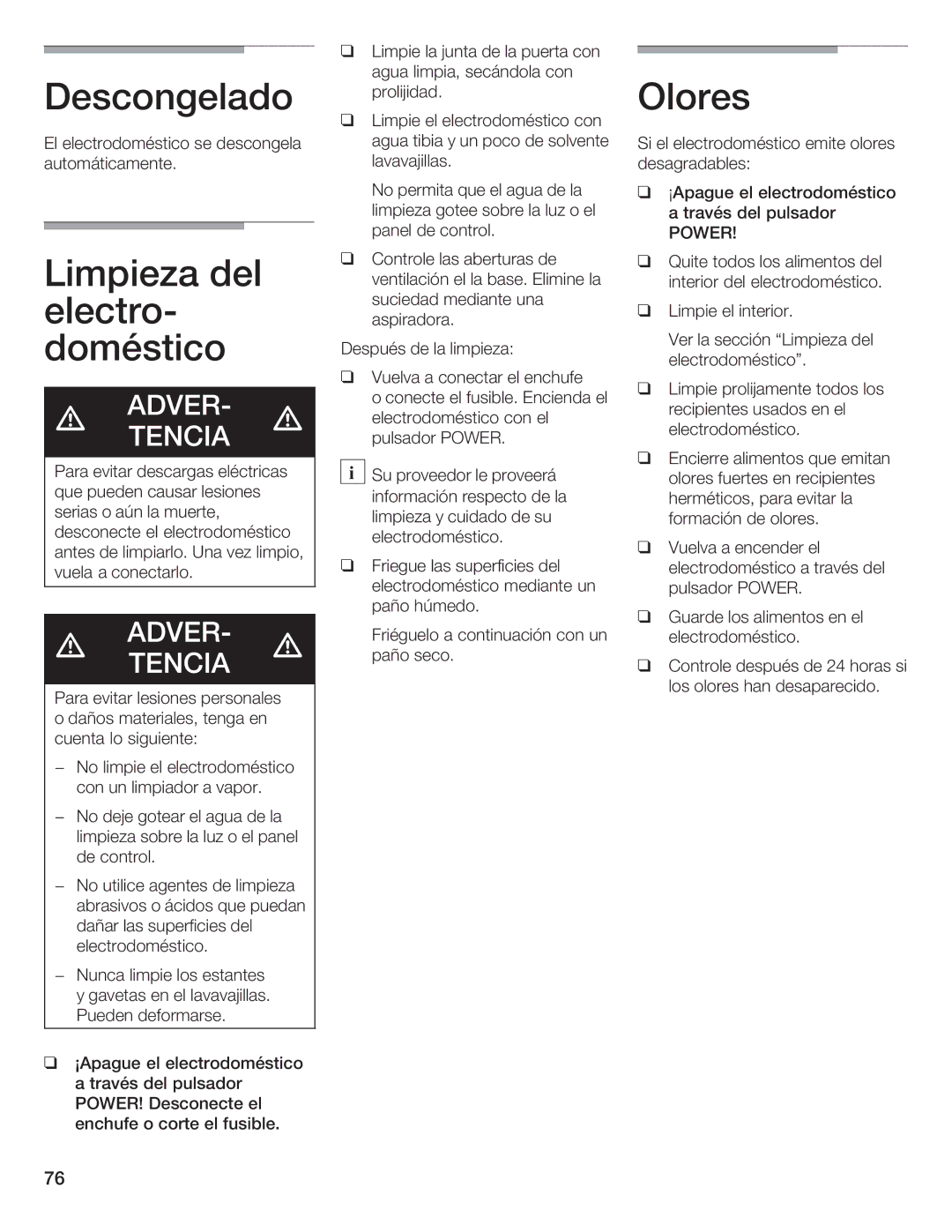 Thermador 9000189698 manual Para Evitar Descargas eléctricas Que pueden Causar Lesiones 