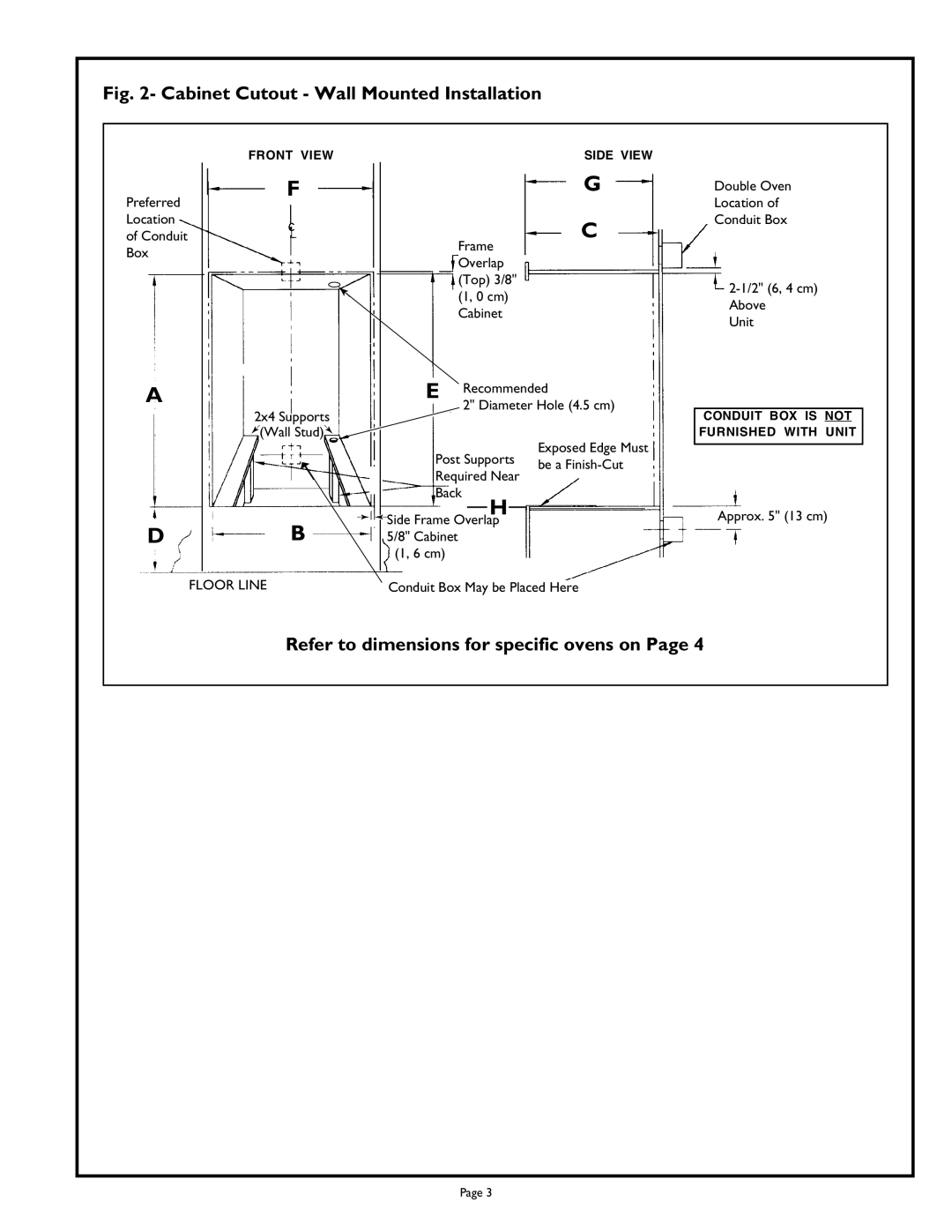 Thermador C302, C271, SC301, SCD272, TRUE Cabinet Cutout Wall Mounted Installation, Refer to dimensions for specific ovens on 