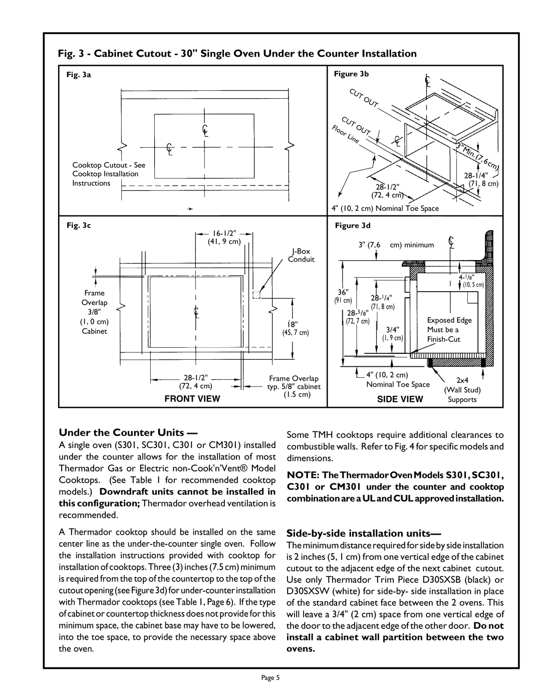 Thermador TRUE, C271, SC301, C302, SCD272, SC272, S302 Under the Counter Units, Side-by-side installation units, Ovens, Line 