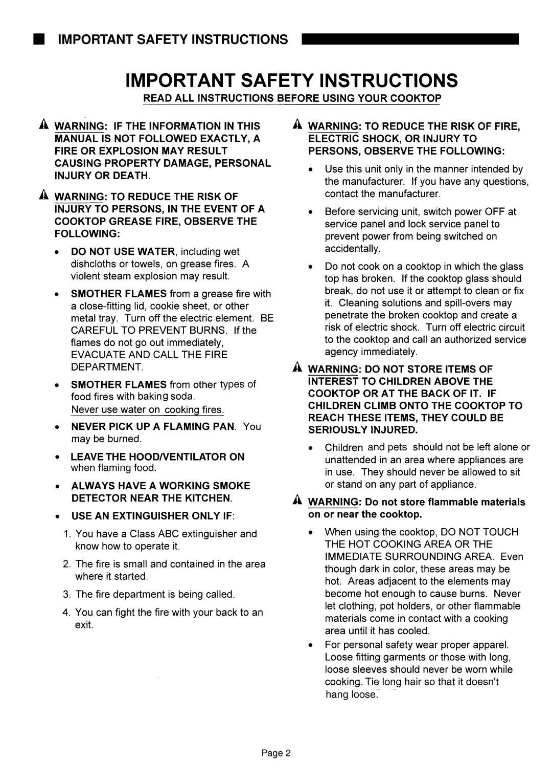 Thermador CE365, CE456, CE304, CER30 manual Important Safety Instructions 