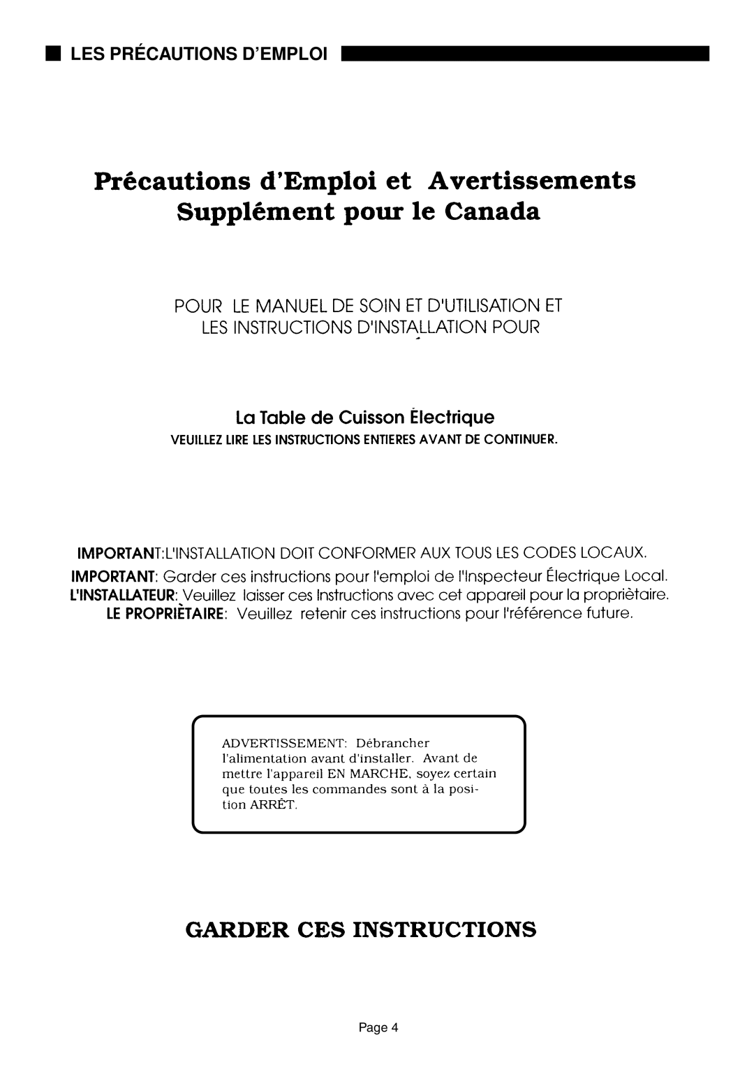 Thermador CE304, CE365, CE456, CER30 manual LES Précautions D’EMPLOI 