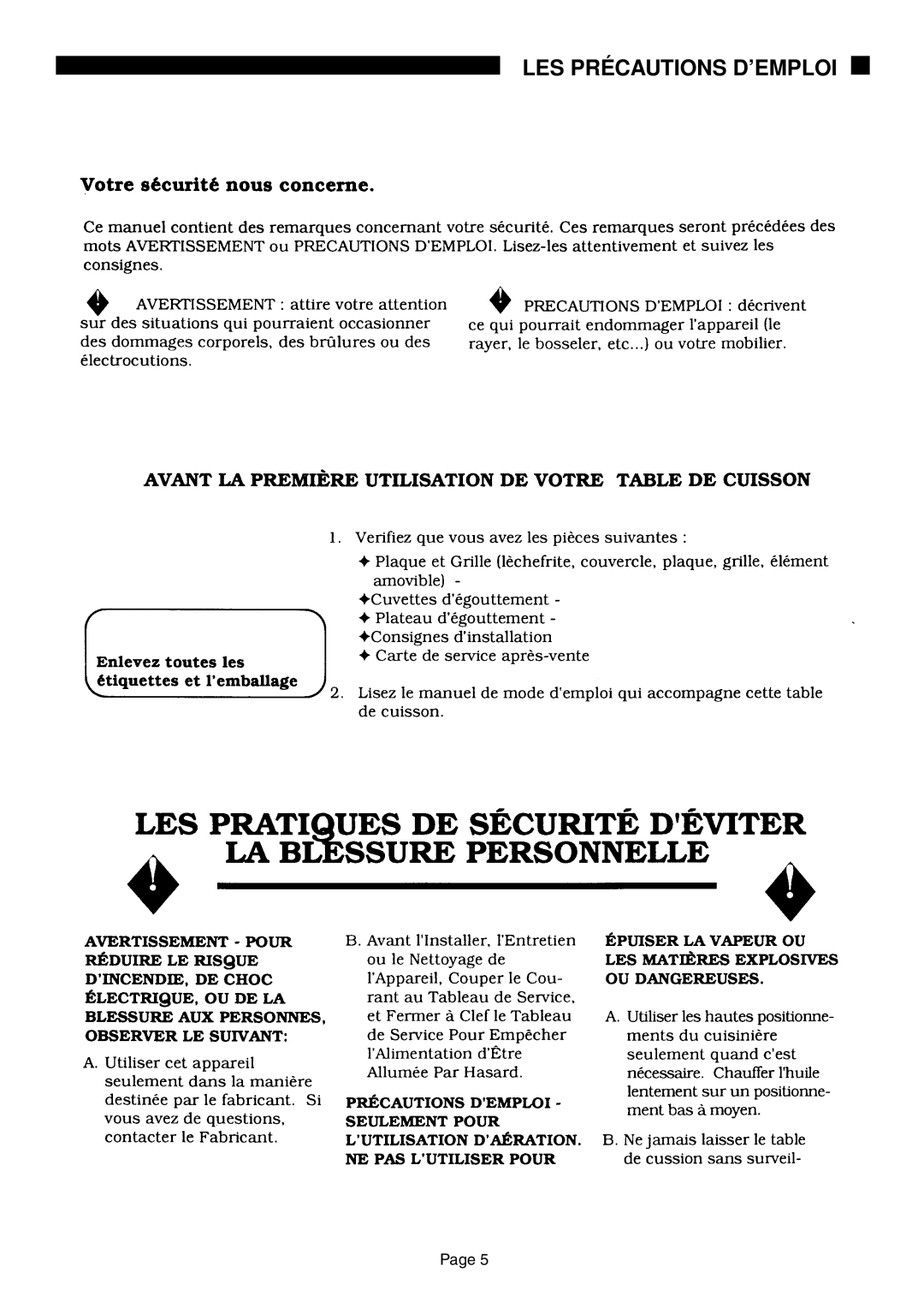 Thermador CER30, CE365, CE456, CE304 manual LES Précautions D’EMPLOI 