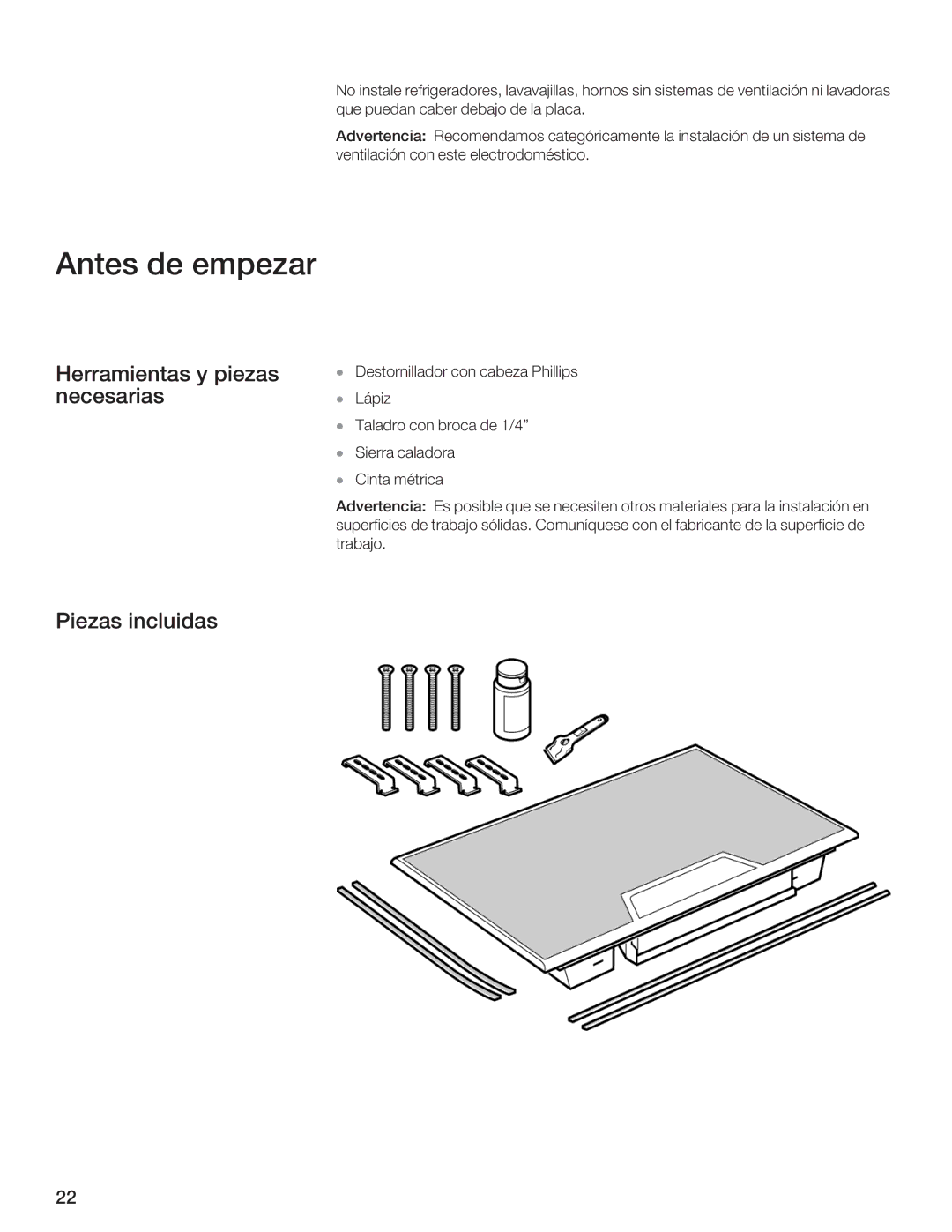 Thermador CES366FS, CET304FS, CES304FS, CES365FS, CEM365FS, CET366FS, CEM304FS manual Antes de empezar 