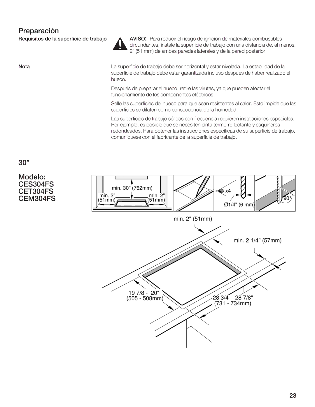 Thermador CES304FS, CET304FS, CES366FS, CES365FS, CEM365FS, CET366FS, CEM304FS manual Preparación 