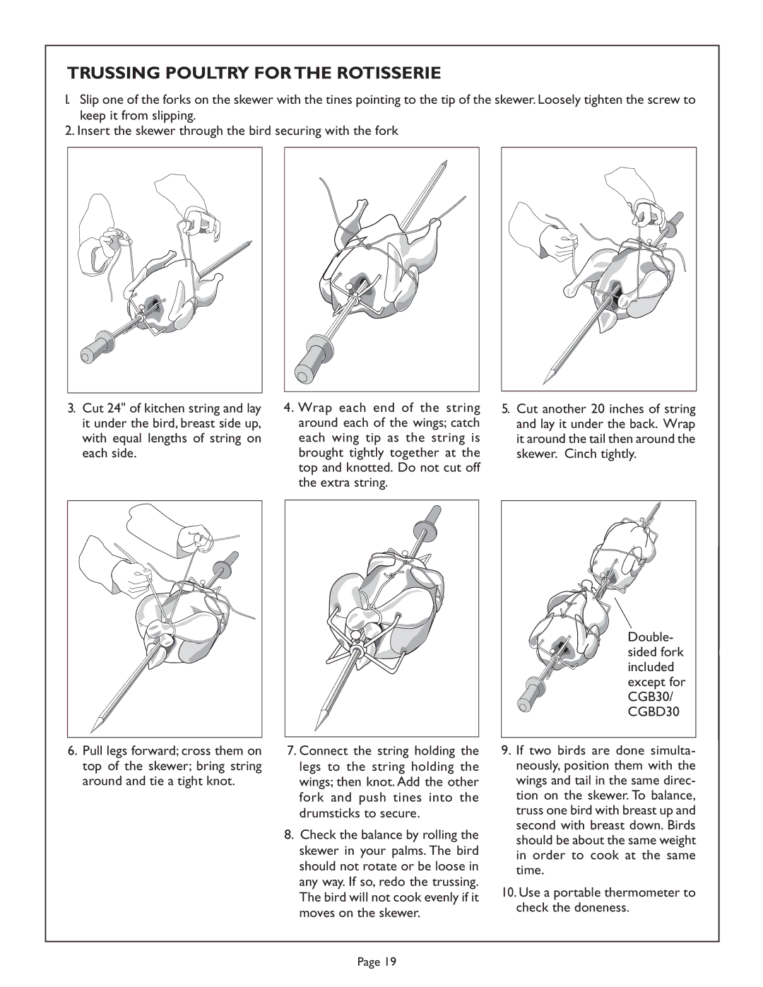 Thermador CGB48FSZLP, CGB30CZLP, CGB36FZLP, CGB48FZLP, CG848FSZLP manual Trussing Poultry for the Rotisserie 