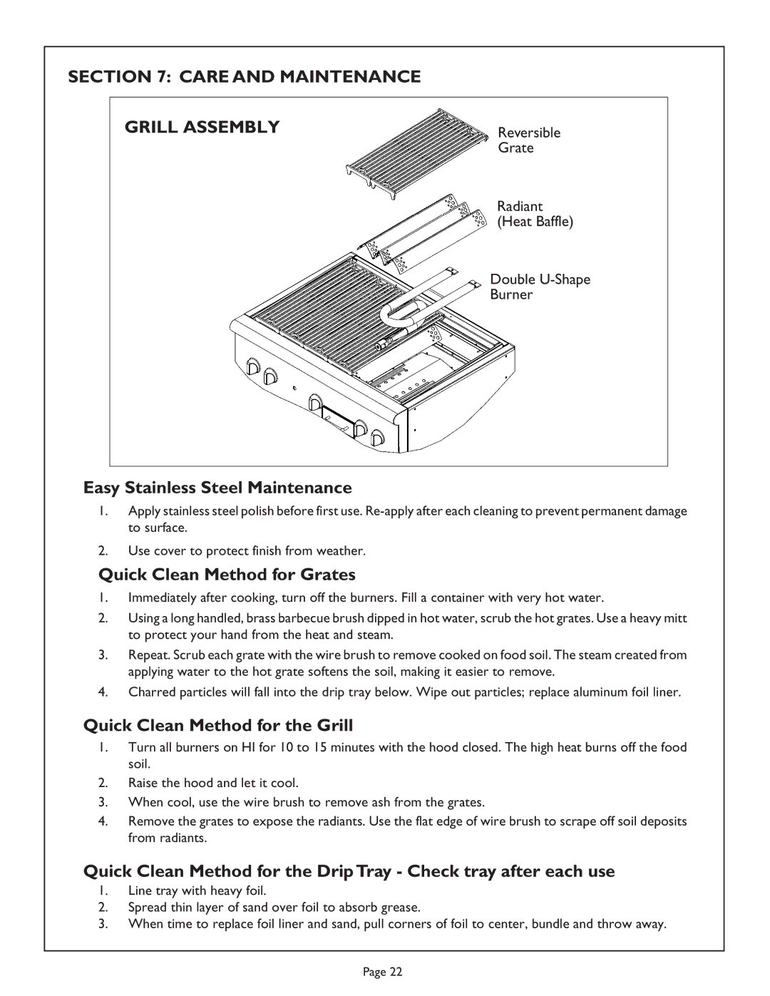 Thermador CGB48FZLP, CGB36FZLP, CGB48FSZLP Care and Maintenance, Grill ASSEMBLYReversible, Easy Stainless Steel Maintenance 