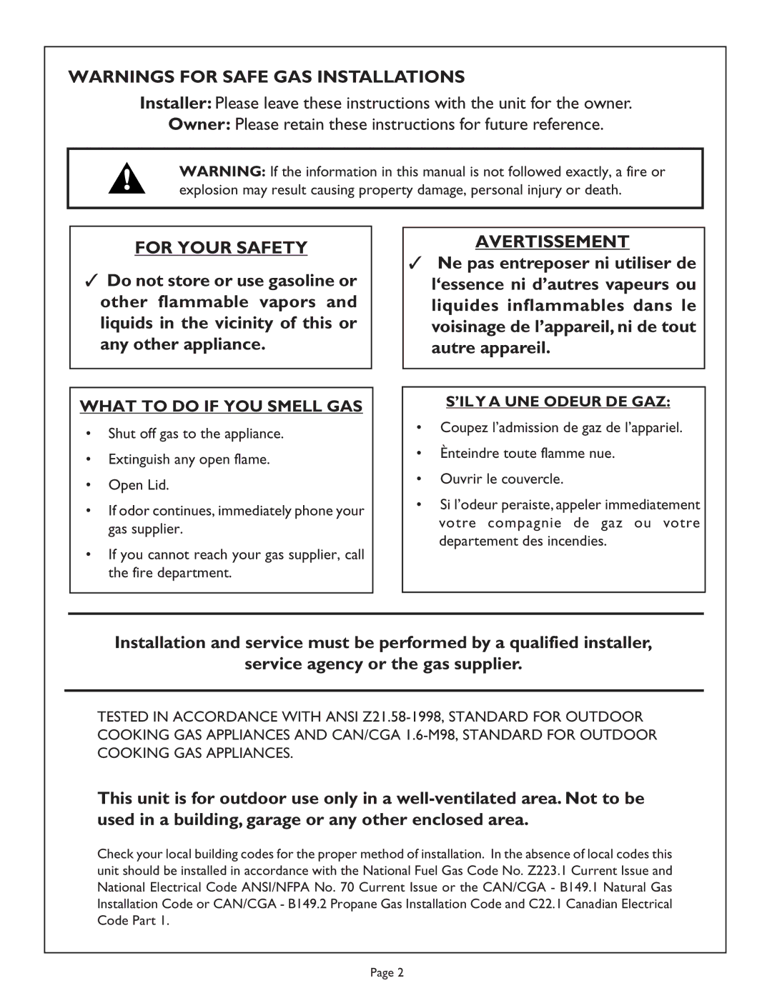 Thermador CGB48FSZLP, CGB30CZLP, CGB36FZLP, CGB48FZLP, CG848FSZLP manual For Your Safety, Avertissement 