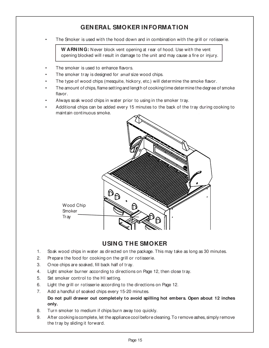 Thermador CGB48RU, CGB48RSBU, CGB30RCULP, CGB36RU manual General Smoker Information, Using the Smoker 