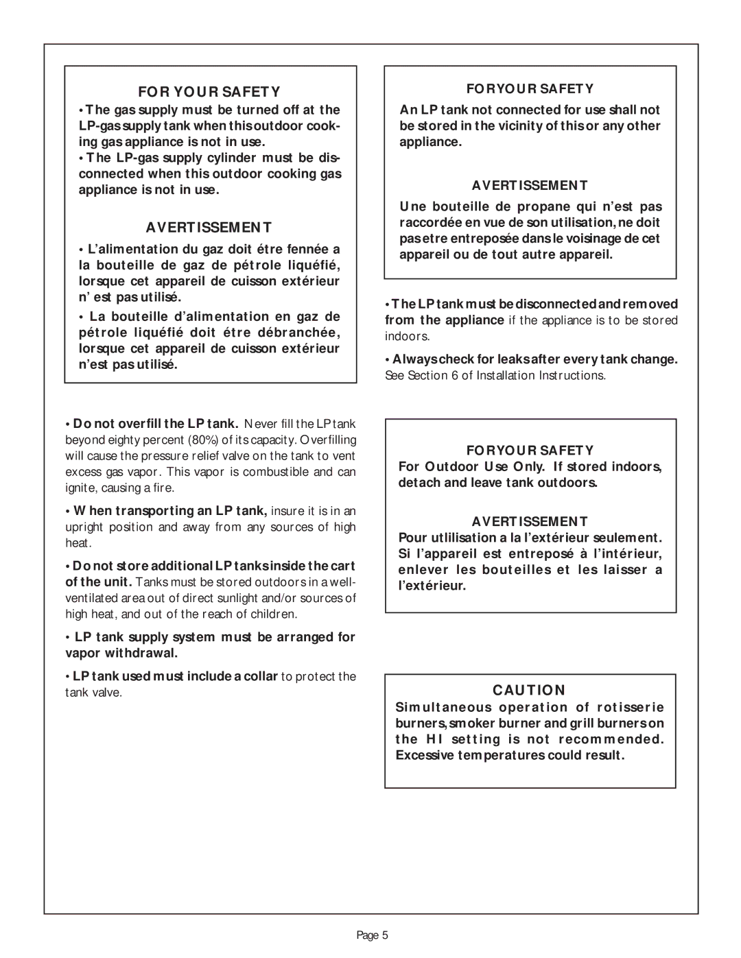 Thermador CGB36RU, CGB48RSBU For Your Safety, Avertissement, LP tank supply system must be arranged for vapor withdrawal 