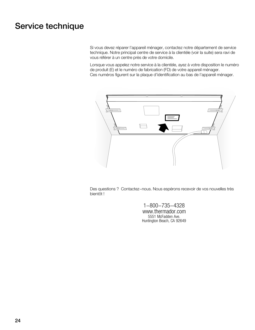 Thermador CIS365 installation instructions Service technique 