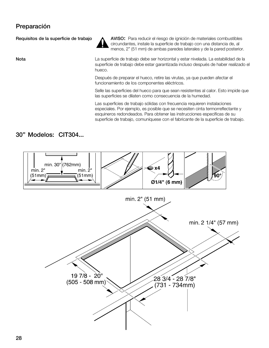 Thermador CIS365 installation instructions Preparación, Modelos CIT304 