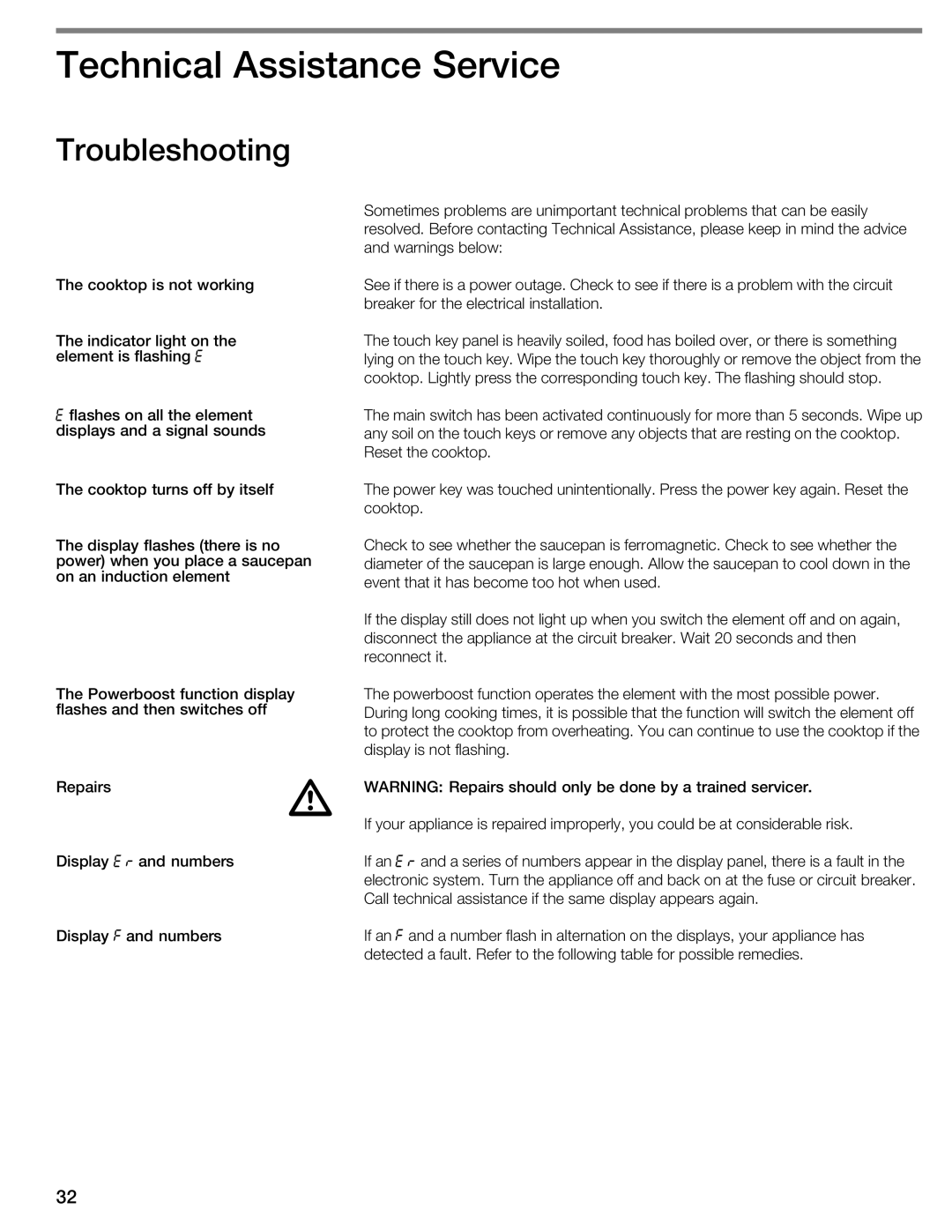 Thermador CIS365GB manual JTechnical Assistance Service, Troubleshooting 