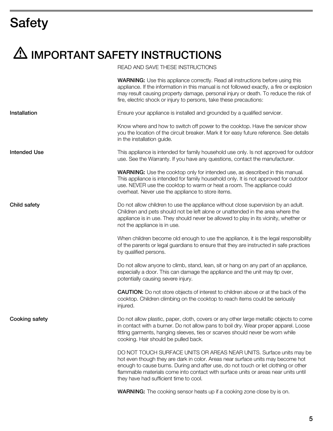 Thermador CIS365GB manual JSafety, Important Safety Instructions, Read and Save These Instructions, Not 