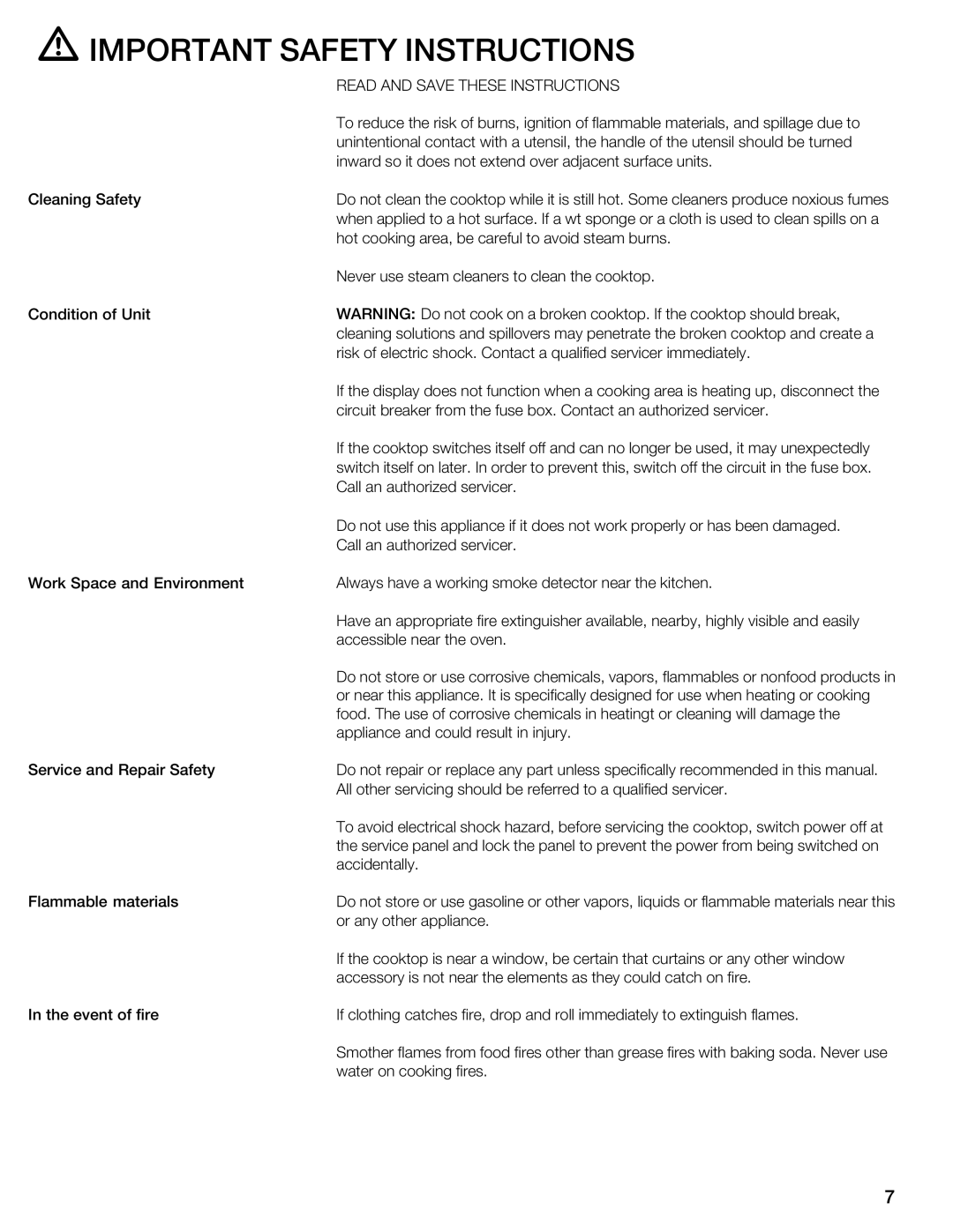 Thermador CIS365GB manual Safety Instructions 