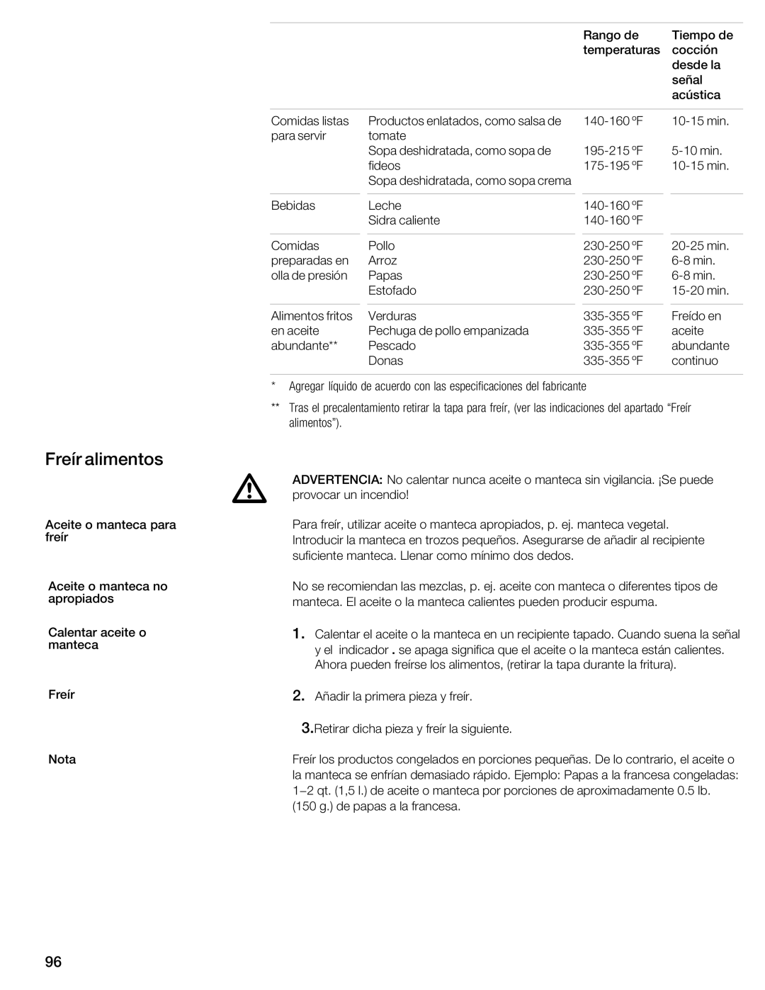 Thermador CIS365GB manual Freír alimentos 