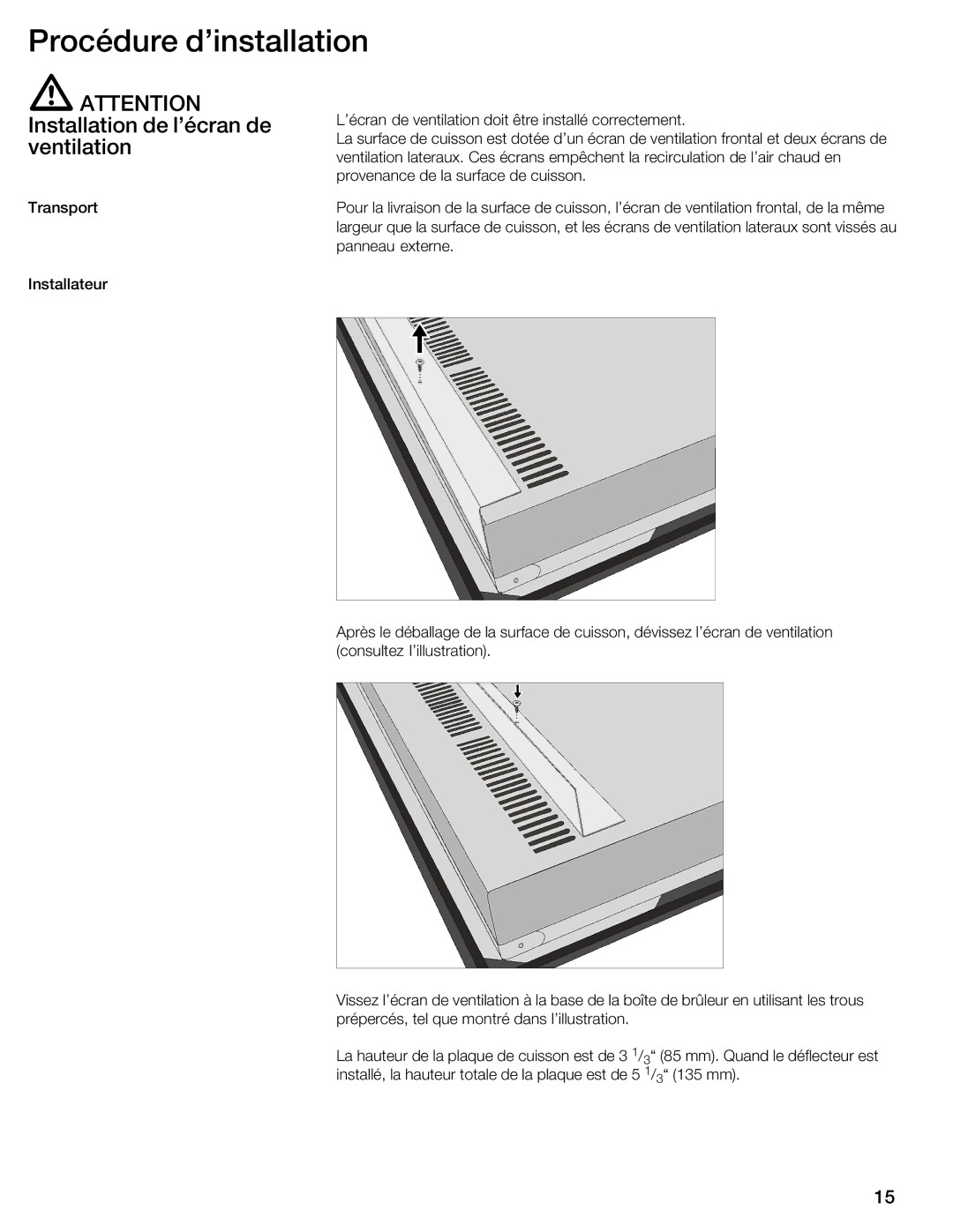 Thermador CIT30 manual Procédure dinstallation 