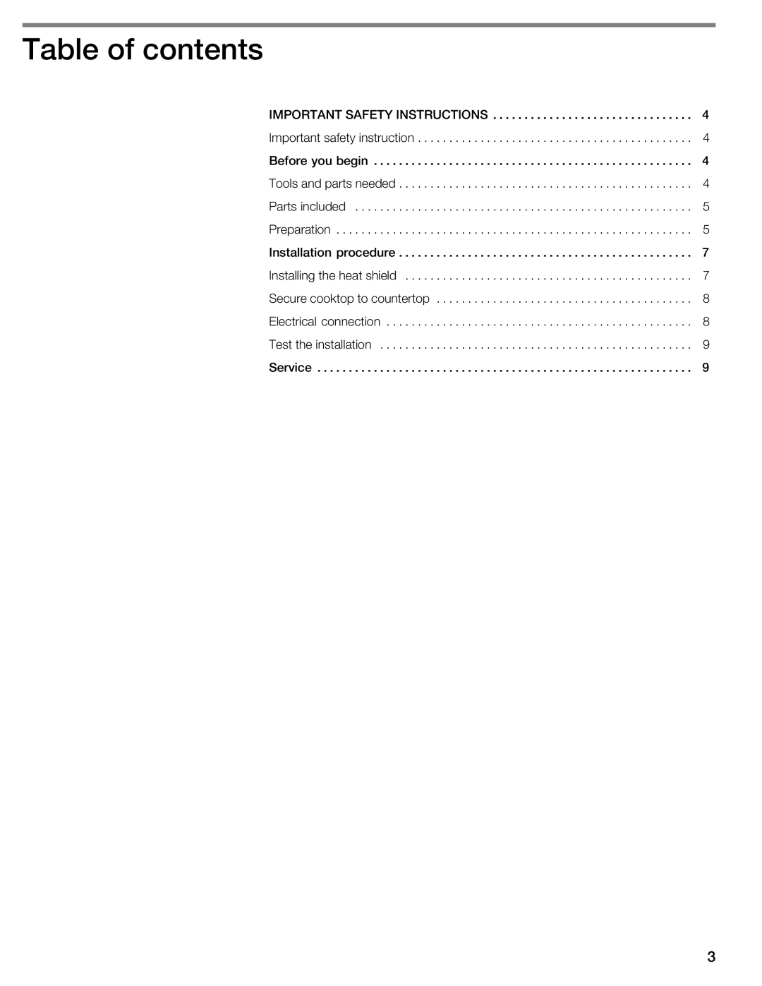 Thermador CIT30 manual Table of contents 