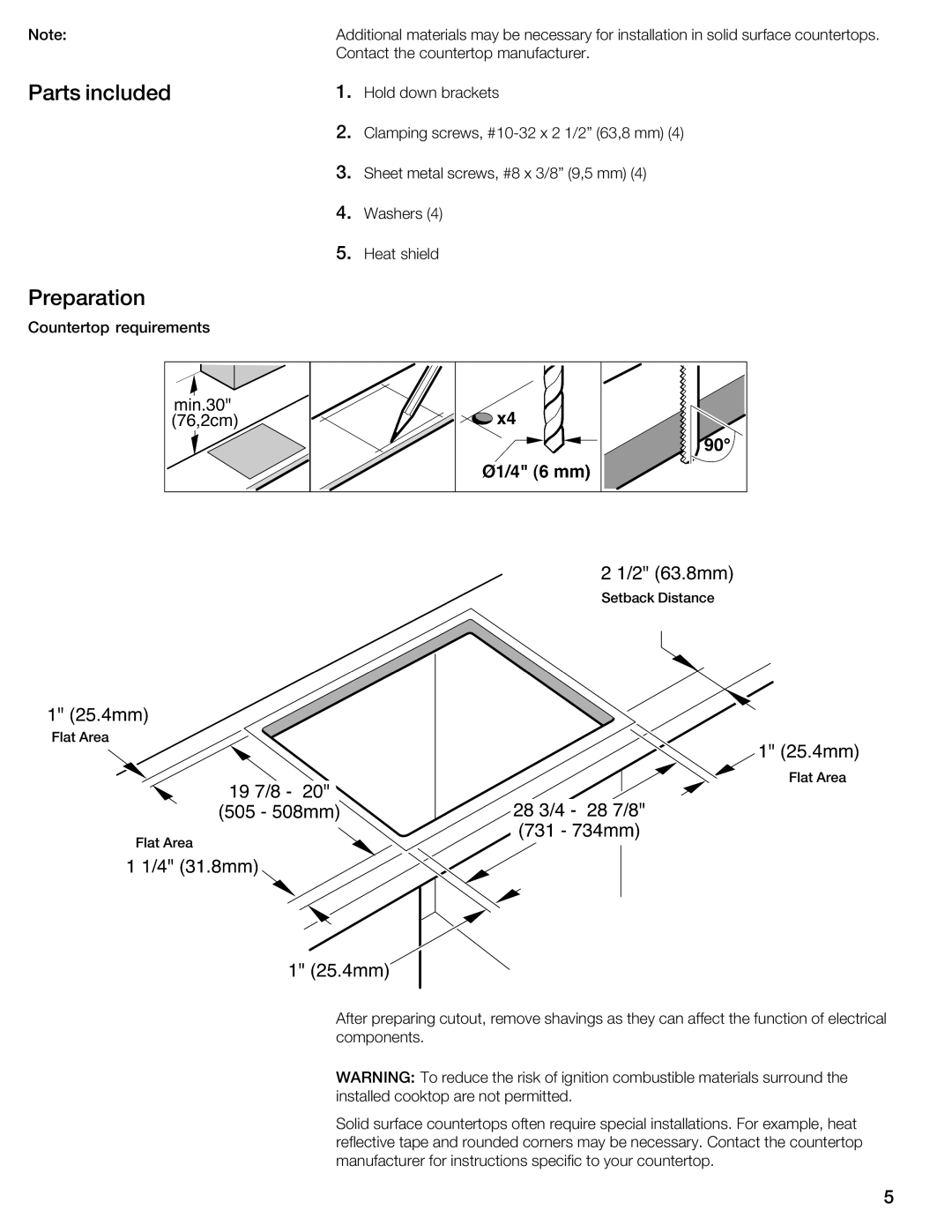 Thermador CIT30 manual Parts included, Preparation 