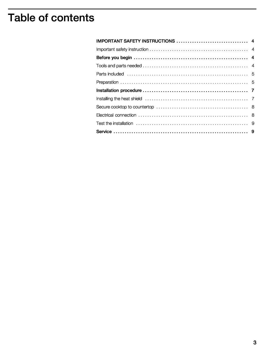Thermador CIT30 manual Table of contents 