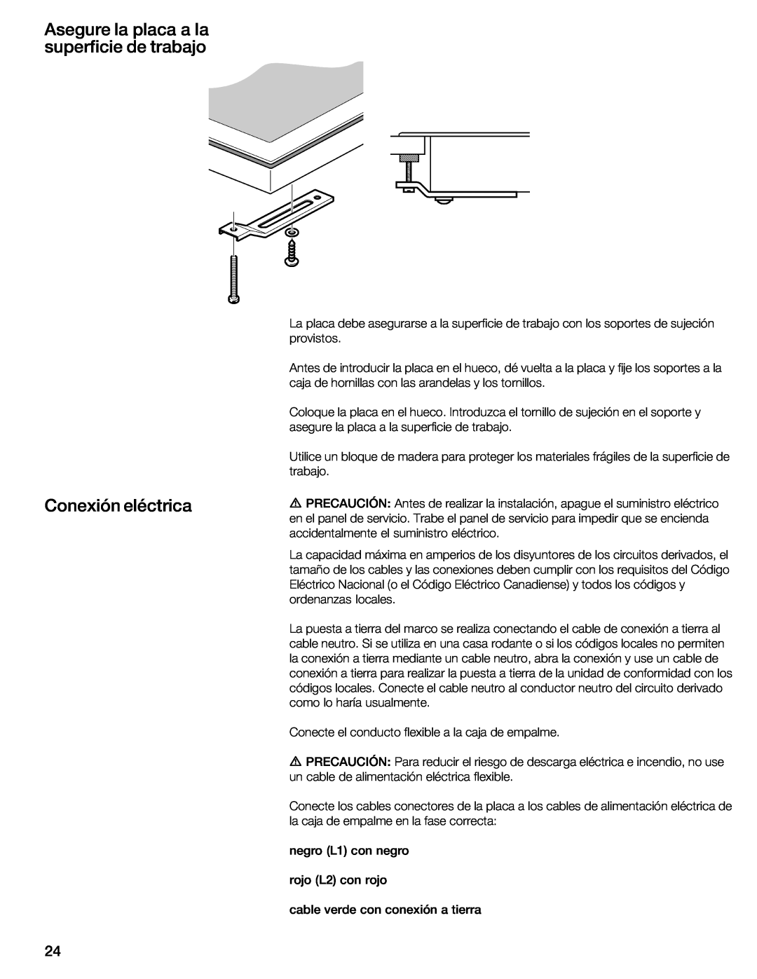 Thermador CIT30 manual Asegure la placa a la superficie de trabajo, Conexión eléctrica 