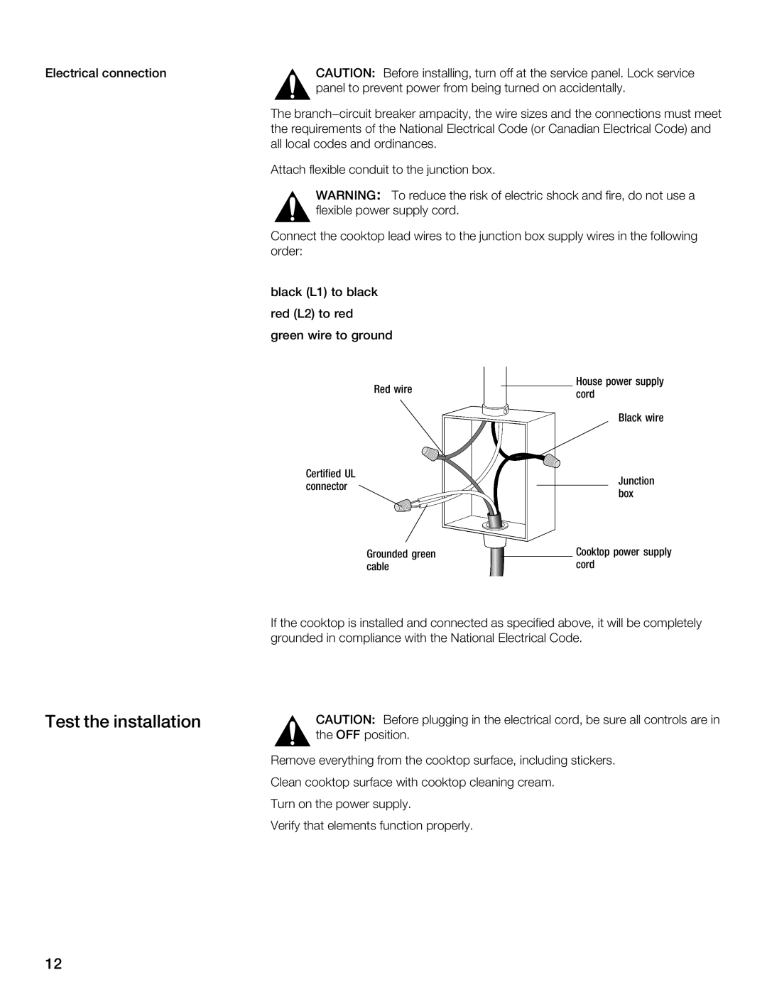 Thermador CIT365, CIT304 manual Test the installation 