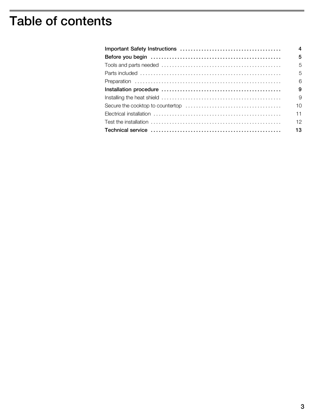 Thermador CIT304, CIT365 manual Table of contents 