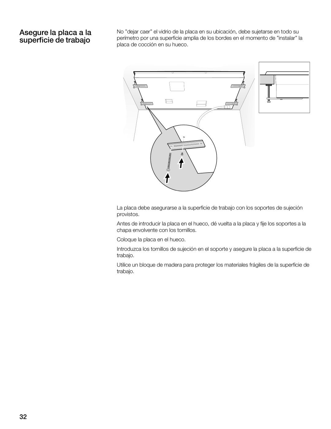 Thermador CIT365, CIT304 manual Asegure la placa a la superficie de trabajo 