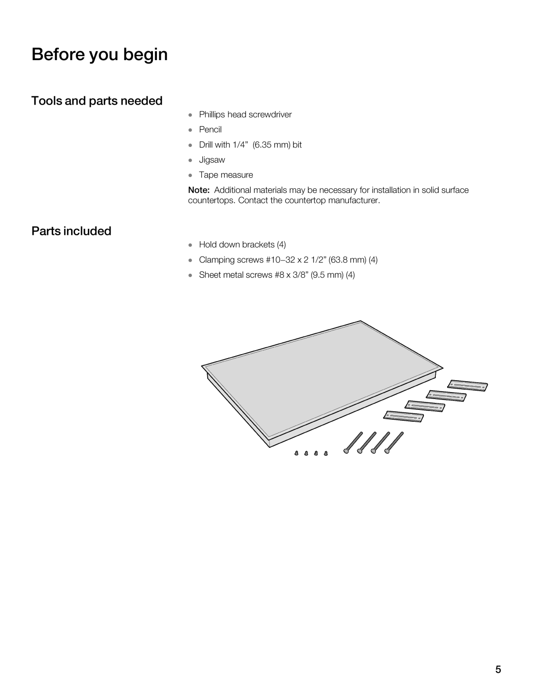 Thermador CIT304, CIT365 manual Before you begin, Tools and parts needed, Parts included 