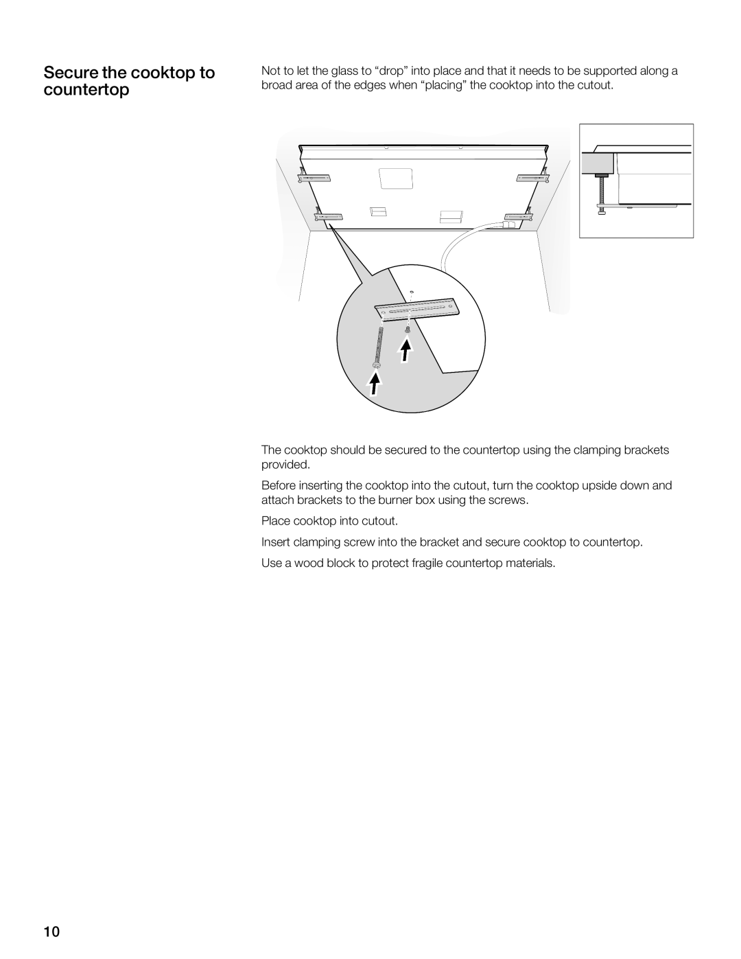 Thermador CIT365, CIT304 manual Secure the cooktop to countertop 