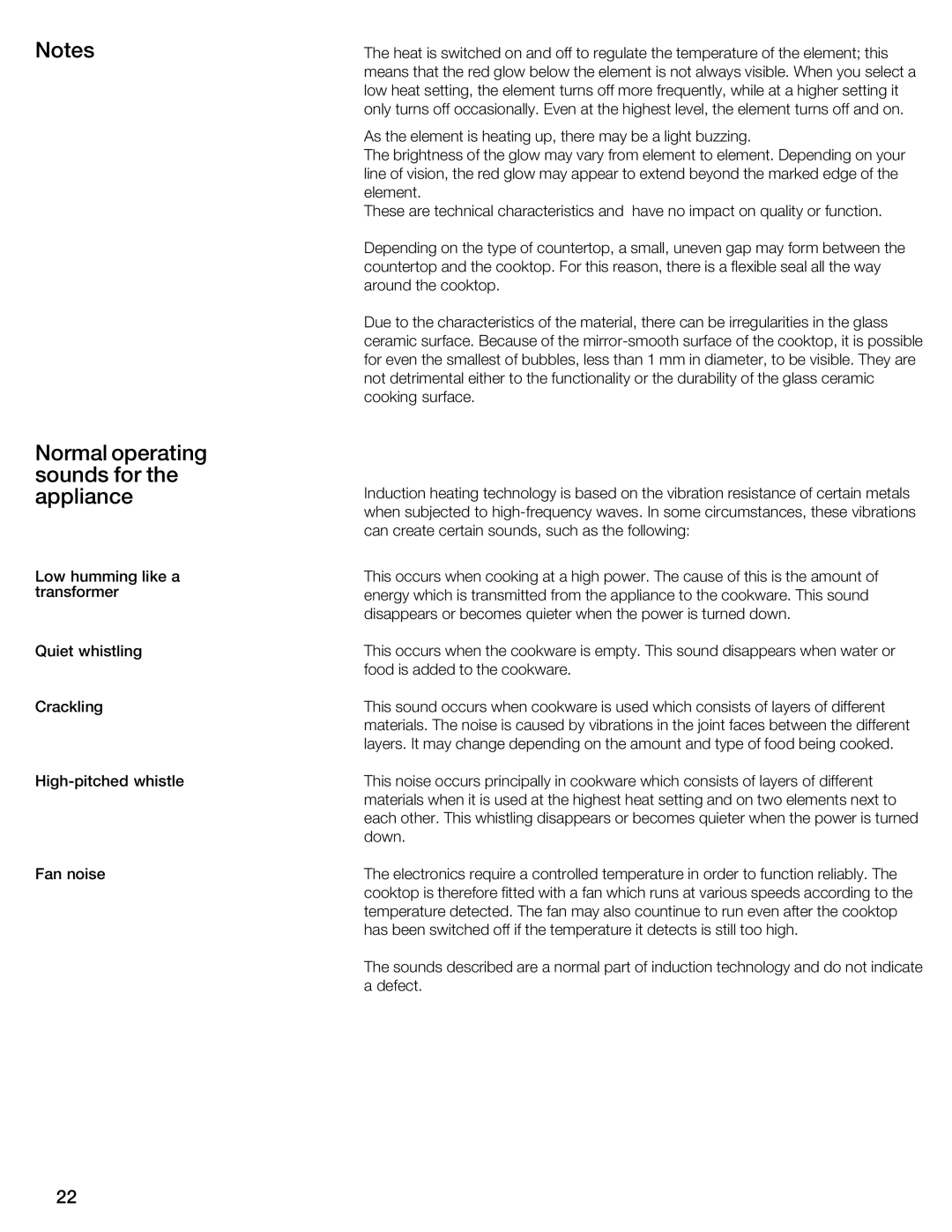 Thermador CIT304E manual Normal operating sounds for the appliance 