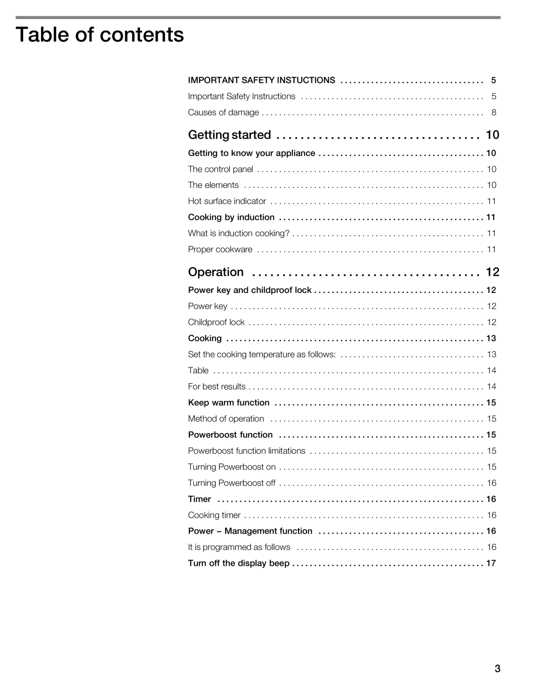 Thermador CIT304E manual Table of contents 