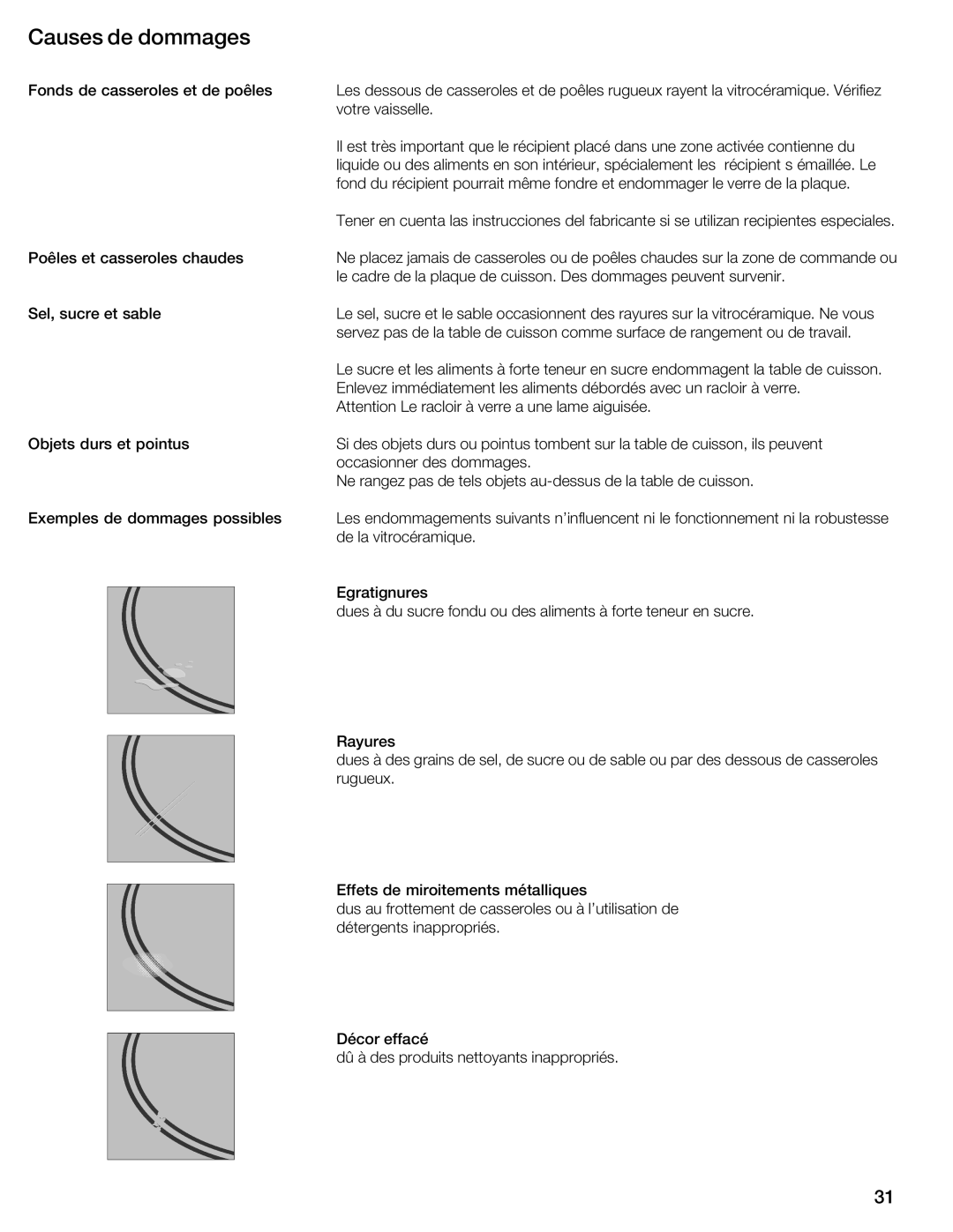 Thermador CIT304E manual Causes Dommages 