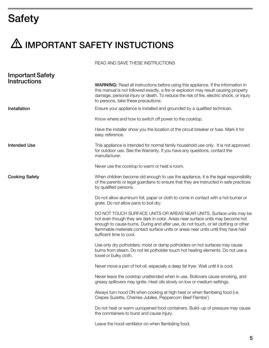 Thermador CIT304E manual Important Safety Instuctions, Important Safety Instructions 