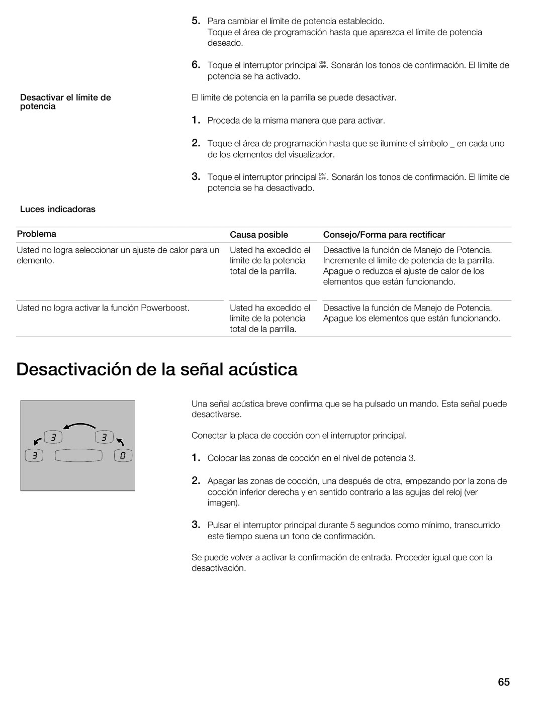 Thermador CIT304E manual Desactivación de la señal acústica 