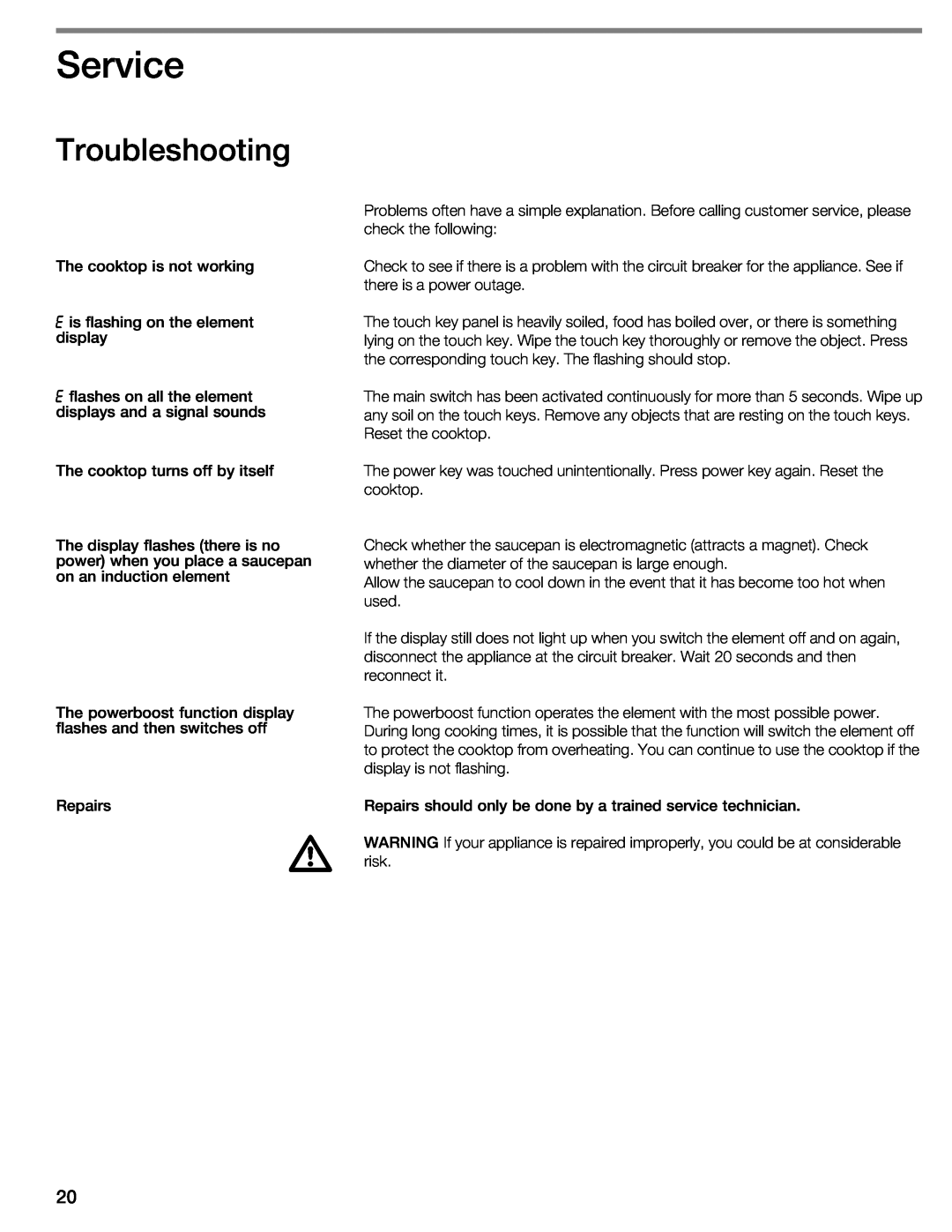 Thermador CIT304E manual Service, Troubleshooting 