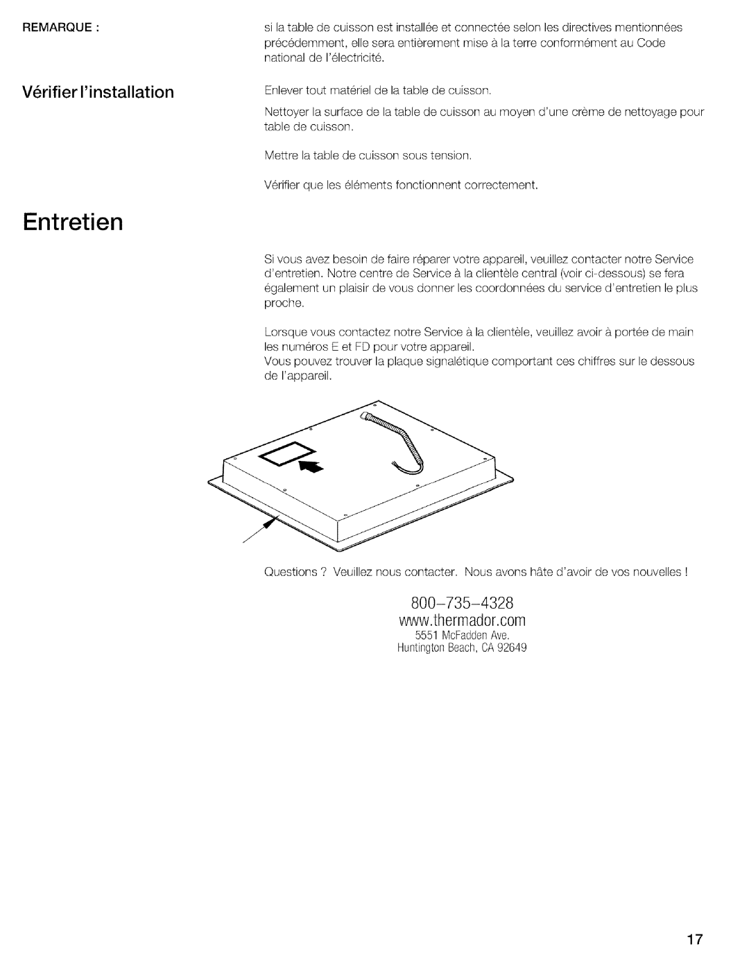 Thermador CIT304EM, CIT304DS installation instructions V6rifier Iinstallation, Remarque 