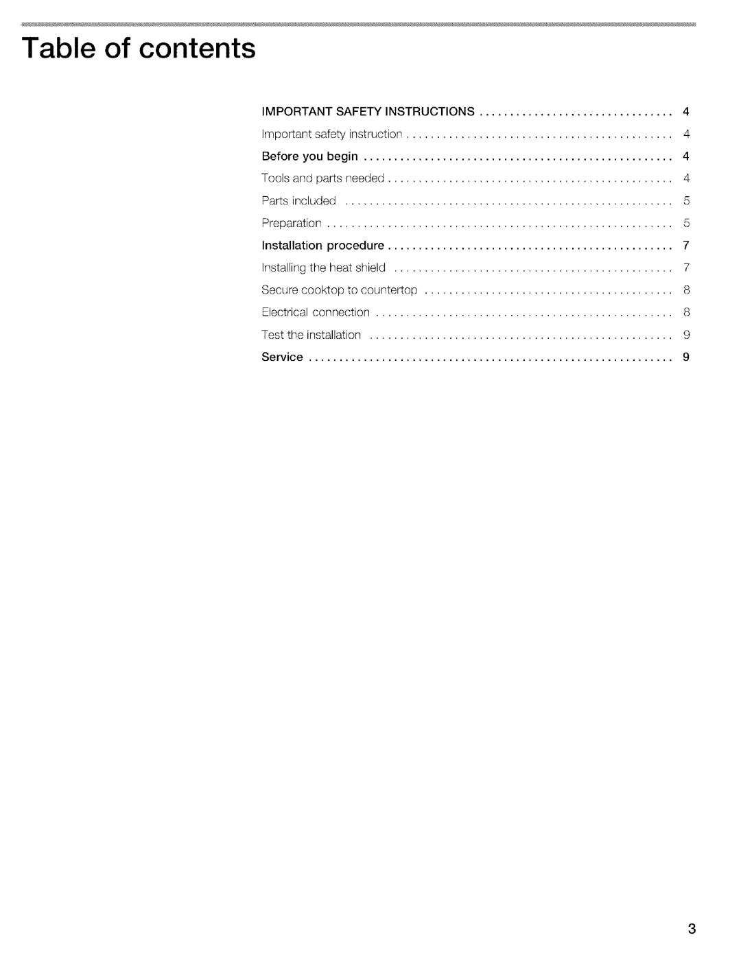 Thermador CIT304EM, CIT304DS installation instructions Table of contents 