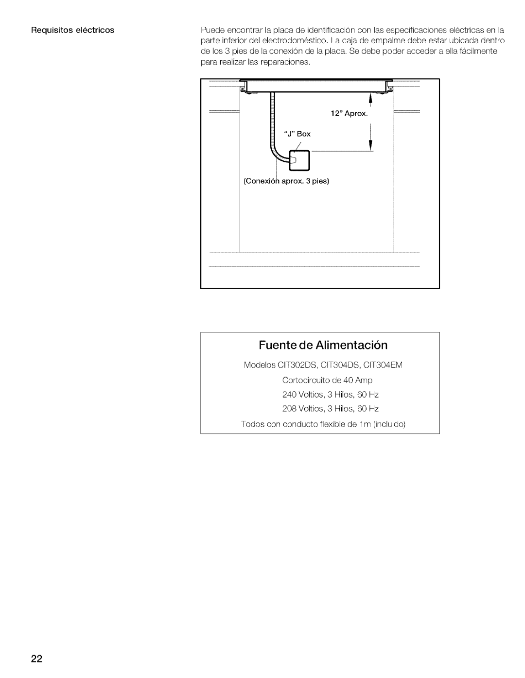 Thermador CIT304DS, CIT304EM installation instructions Fuente de Alimentacion 