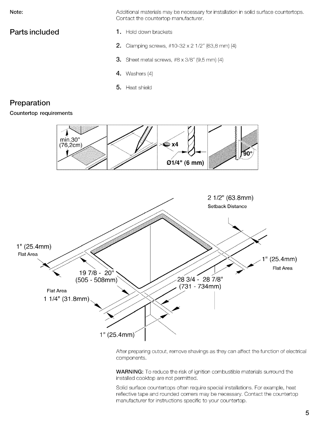 Thermador CIT304EM, CIT304DS installation instructions Parts included Preparation, 4 31.8mm 25.4mm 