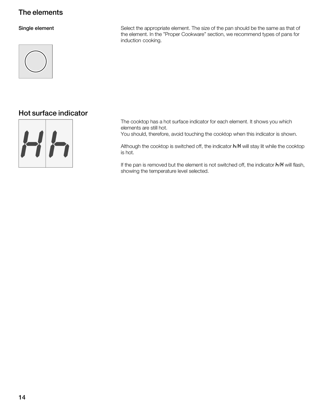 Thermador CIT304GB, CIT304GM manual Elements, Hot surface indicator 